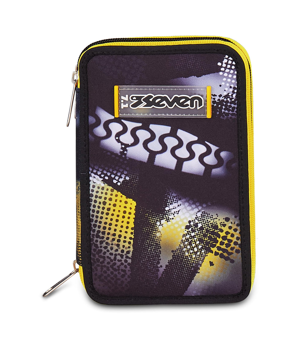 Seven Astuccio Scuola 3 Zip Golden Paint – Nero, 45 Pezzi Completo | Triplo Scomparto | Scuola Elementare