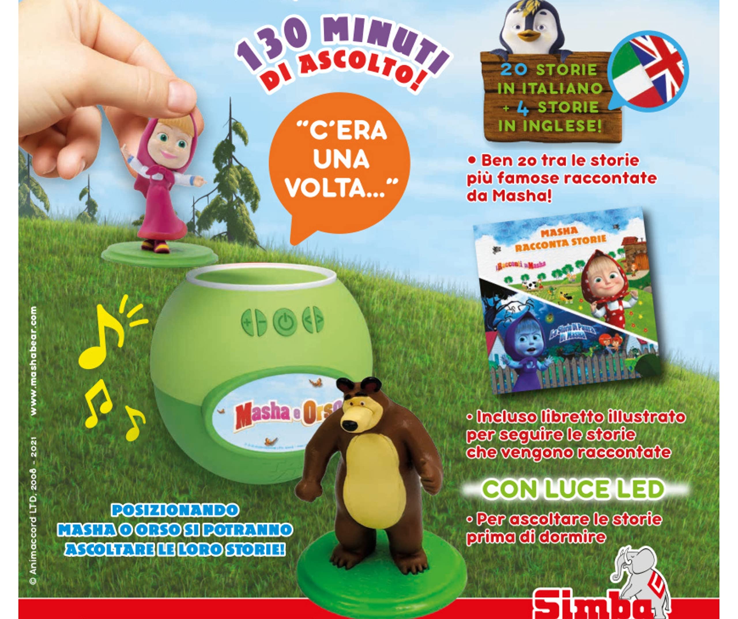 Masha e Orso – Dispositivo Audio con 24 Storie e 130 Minuti di Ascolto | Ricaricabile USB | Dai 3 Anni