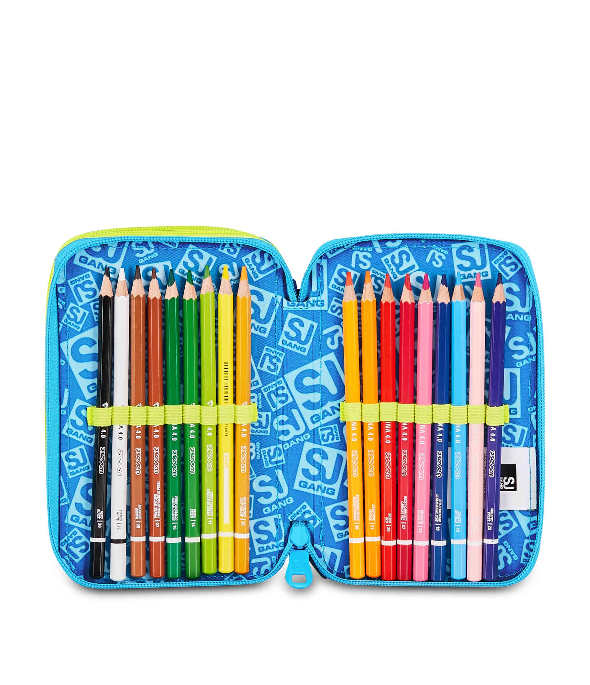 SJ Gang Astuccio Scuola 3 Zip 3D GlowGame – Blu, Pallone in Rilievo, 45 Pezzi Completo | Scuola Elementare