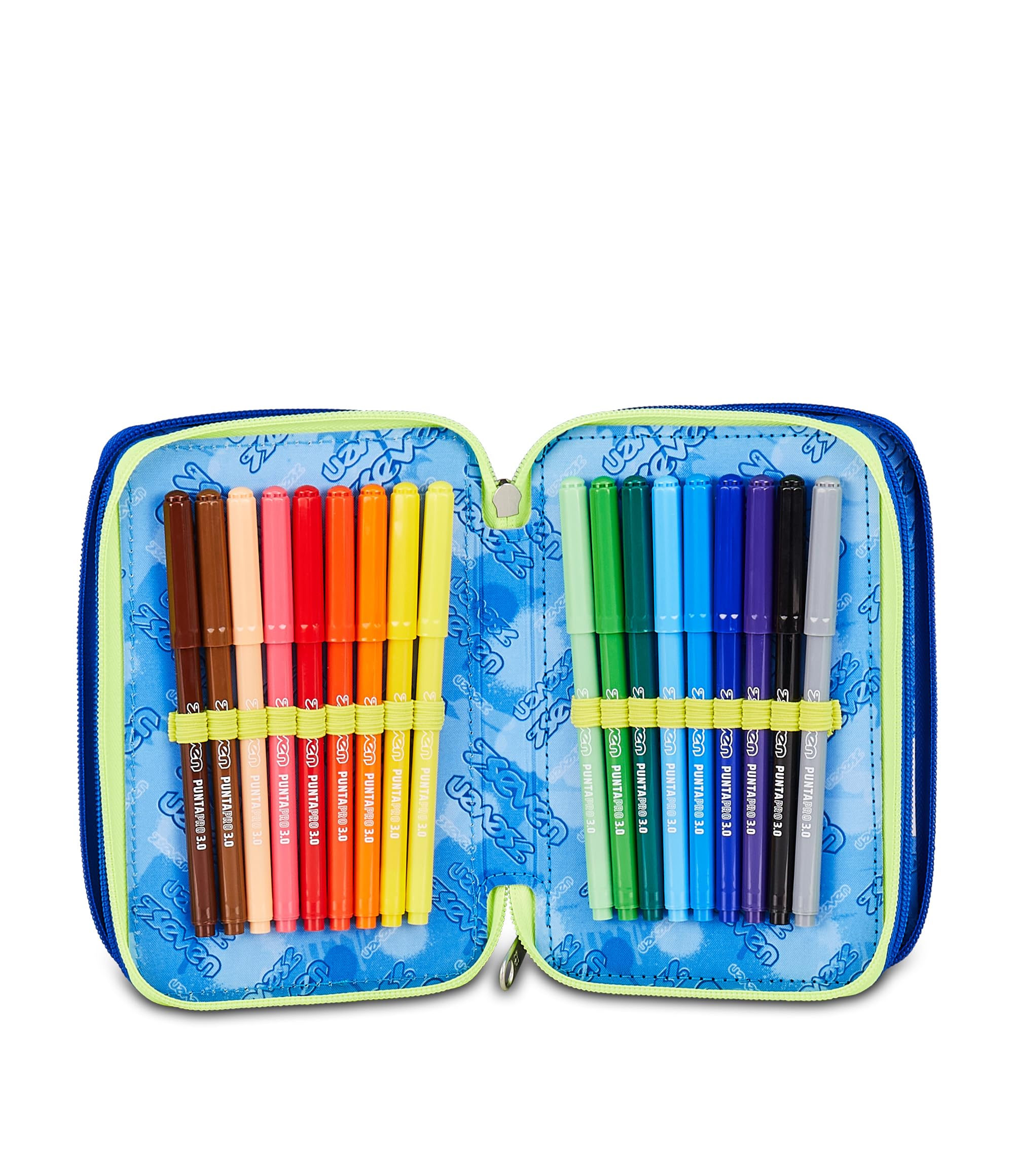 Seven Astuccio Scuola 3 Zip ElectricVibe Boy – Blu, 45 Pezzi Completo | Triplo Scomparto | Scuola Elementare