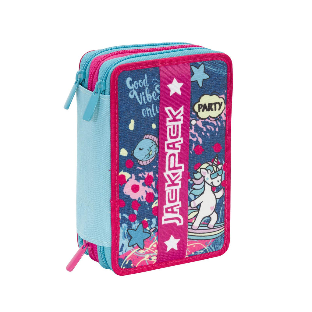 Seven JackPack Girl Schoolpack Zaino Trasformabile con Astuccio Coordinato 3 Cerniere – Blu