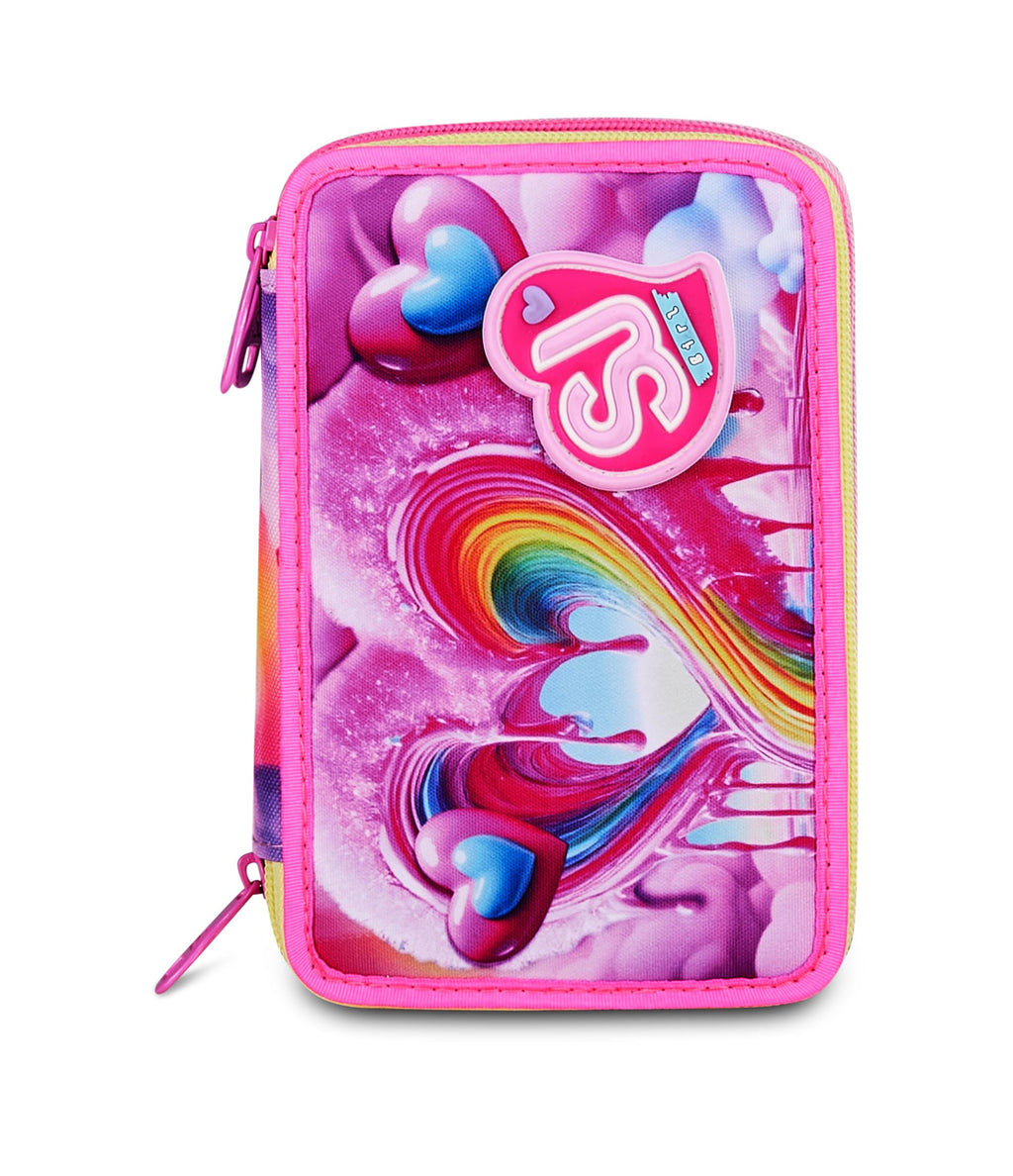 SJ Gang Astuccio Scuola 3 Zip Joyful Pins Girl – Rosa, 45 Pezzi Completo | Triplo Scomparto | Scuola Elementare Bambina