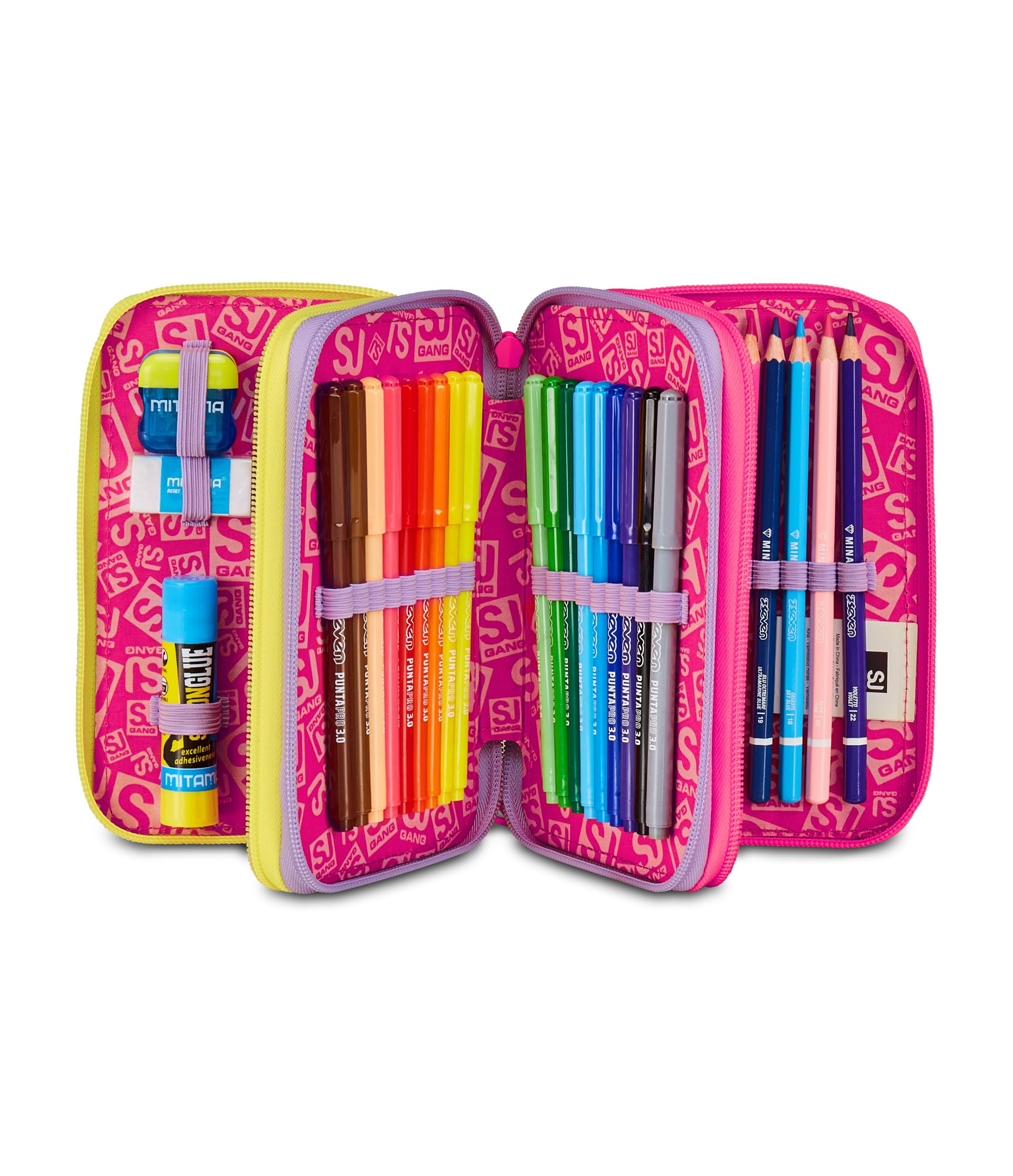 Astuccio SJ Gang Fable Journey 3 Zip Rosa – Completo di Penne, Matite e Colori
