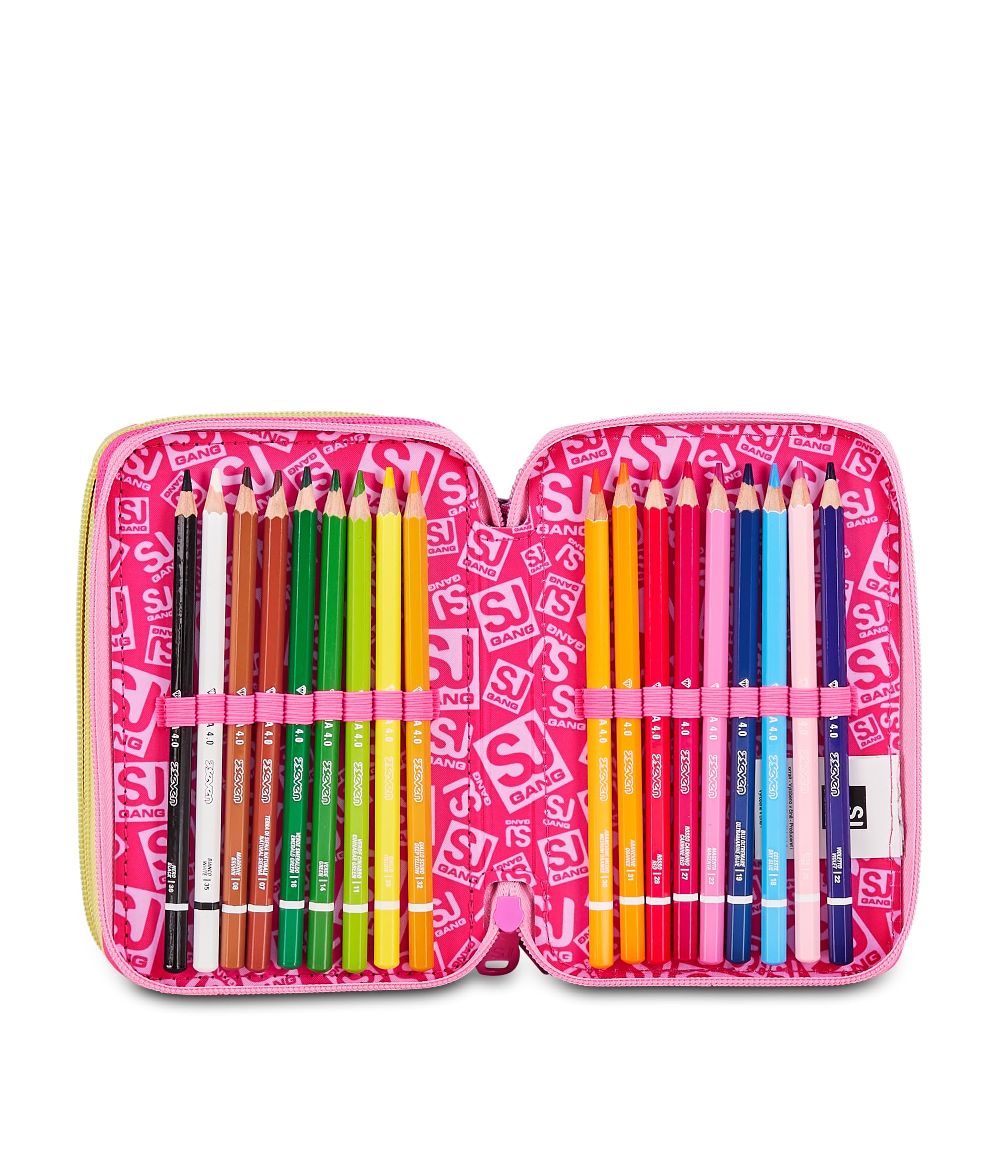 SJ Gang Astuccio Scuola 3 Zip Joyful Pins Girl – Rosa, 45 Pezzi Completo | Triplo Scomparto | Scuola Elementare Bambina