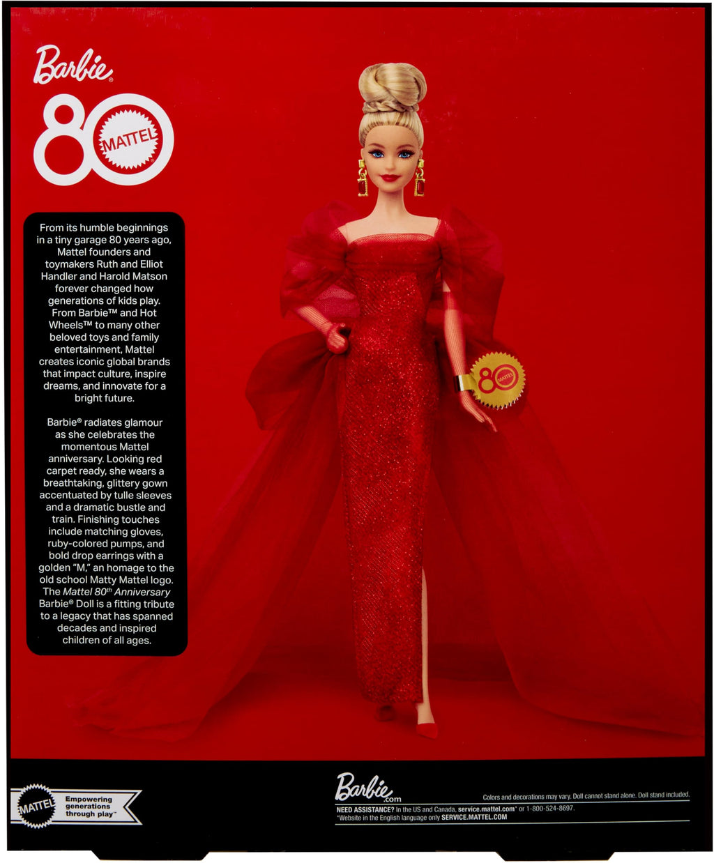 Barbie Signature – 80° Anniversario Mattel | Bambola da Collezione Abito Rosso in Tulle e Glitter | JBJ17