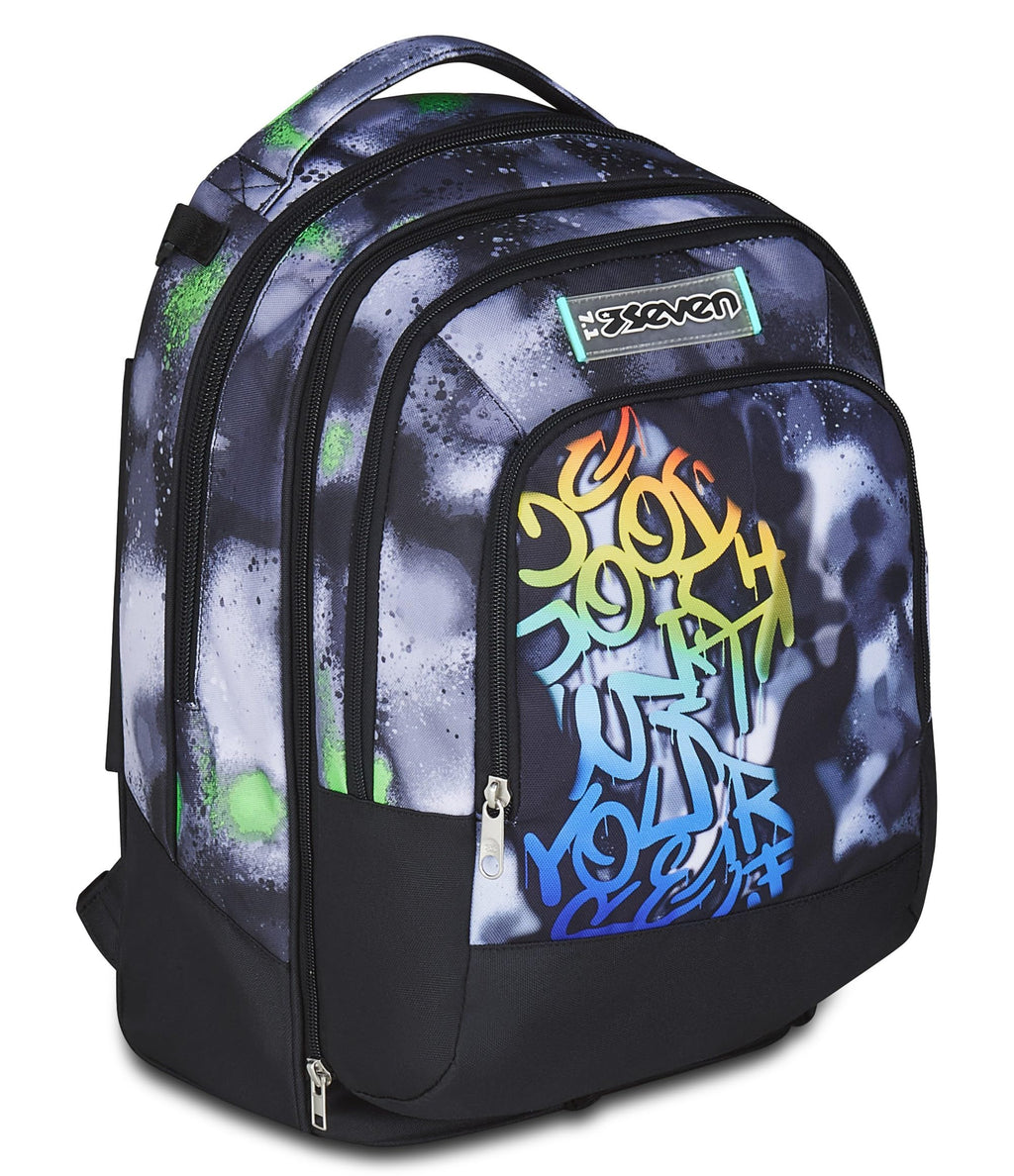Seven Trolley Scuola Jack 3 Ruote Detach – Nero Verde – 37 Litri con Zainetto Staccabile