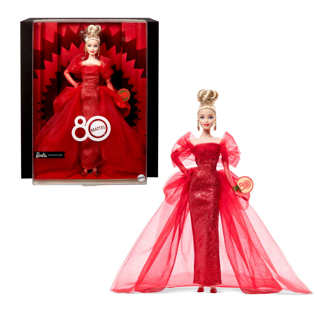 Barbie Signature – 80° Anniversario Mattel | Bambola da Collezione Abito Rosso in Tulle e Glitter | JBJ17