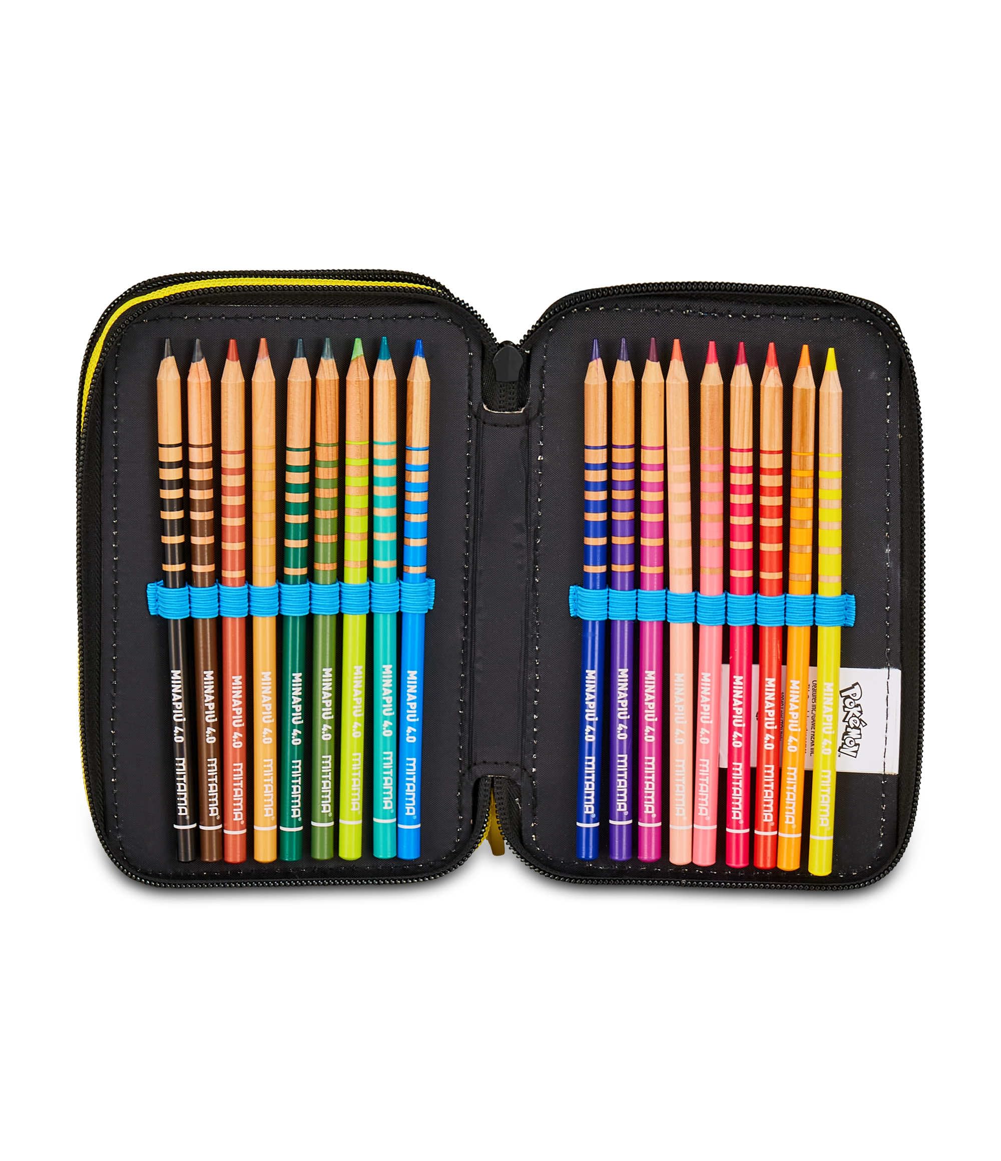 Astuccio Seven Pokémon 3 Zip – 3 Scomparti, Completo con 44 Pezzi, Scuola Elementare