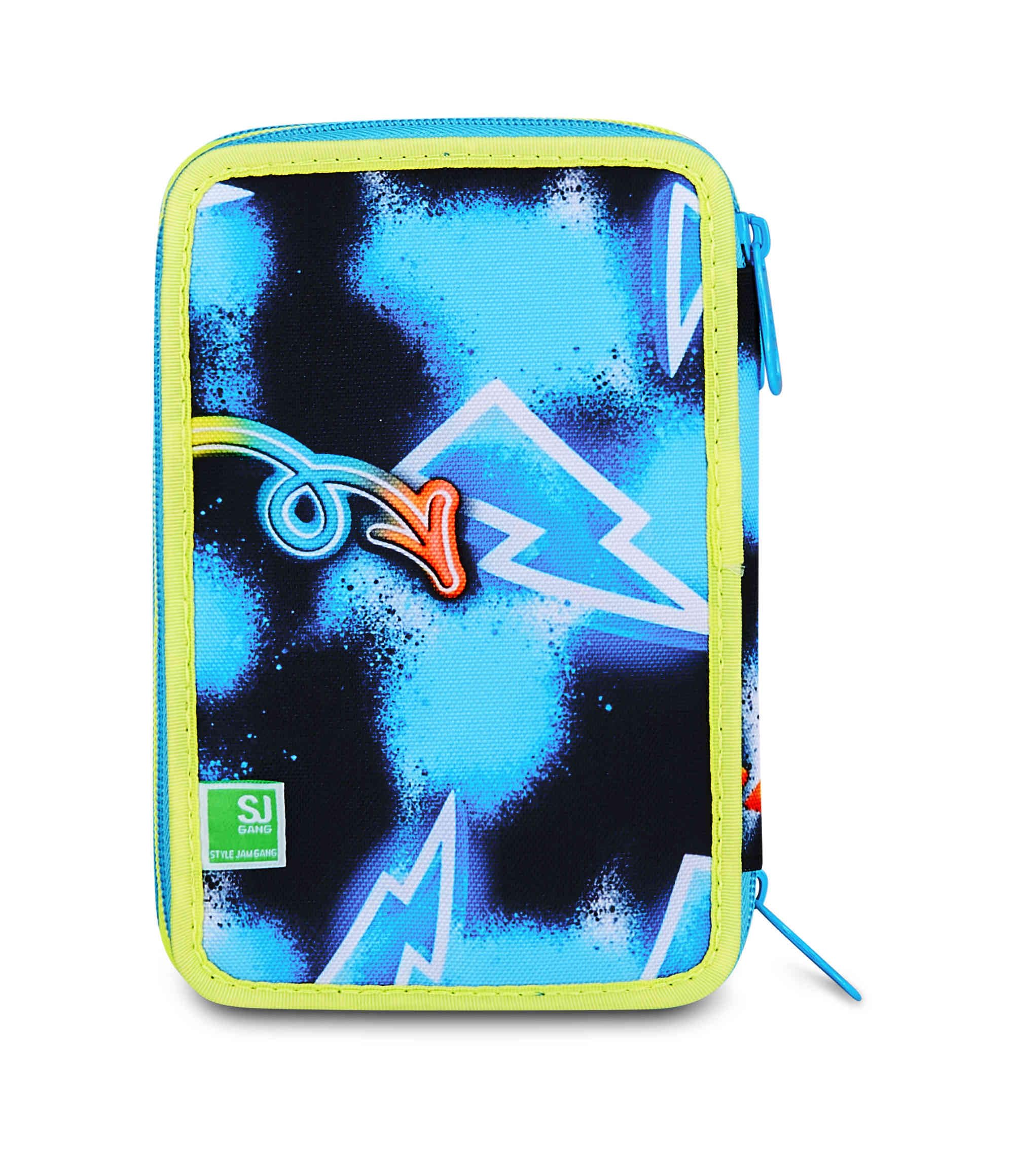 SJ Gang Astuccio Scuola 3 Zip 3D GlowGame – Blu, Pallone in Rilievo, 45 Pezzi Completo | Scuola Elementare