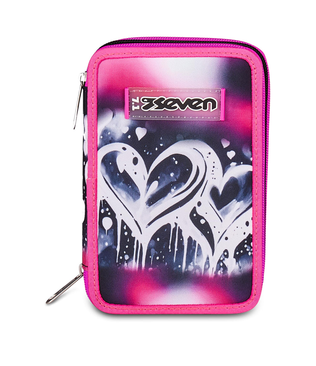 Seven Astuccio Scuola 3 Zip Plumpy Line Girl – Rosa, 45 Pezzi Completo | Triplo Scomparto | Scuola Elementare Bambina