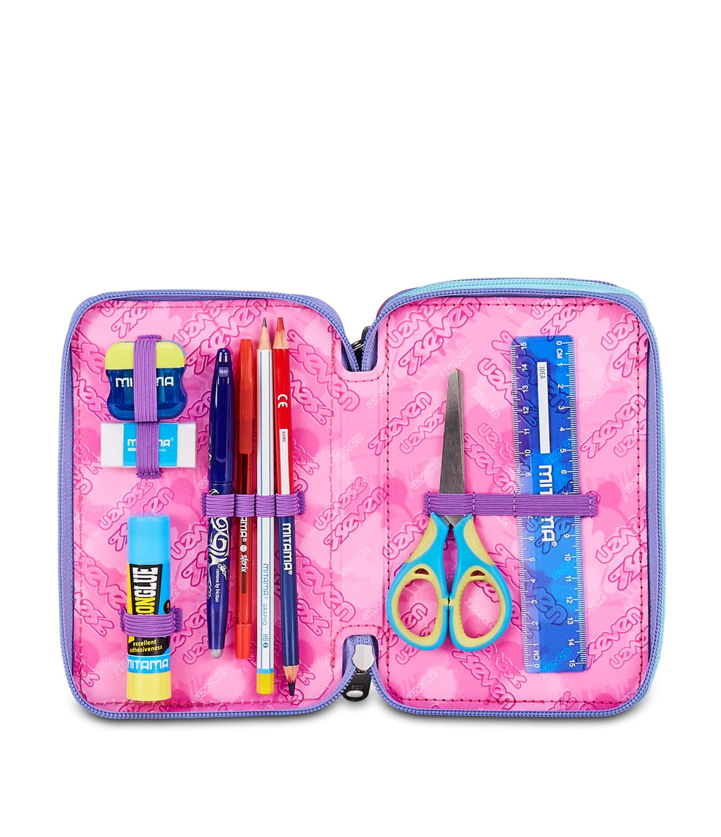 Seven Astuccio Scuola 3 Zip ElectricVibe Girl – Rosa, 45 Pezzi Completo | Triplo Scomparto | Scuola Elementare Bambina