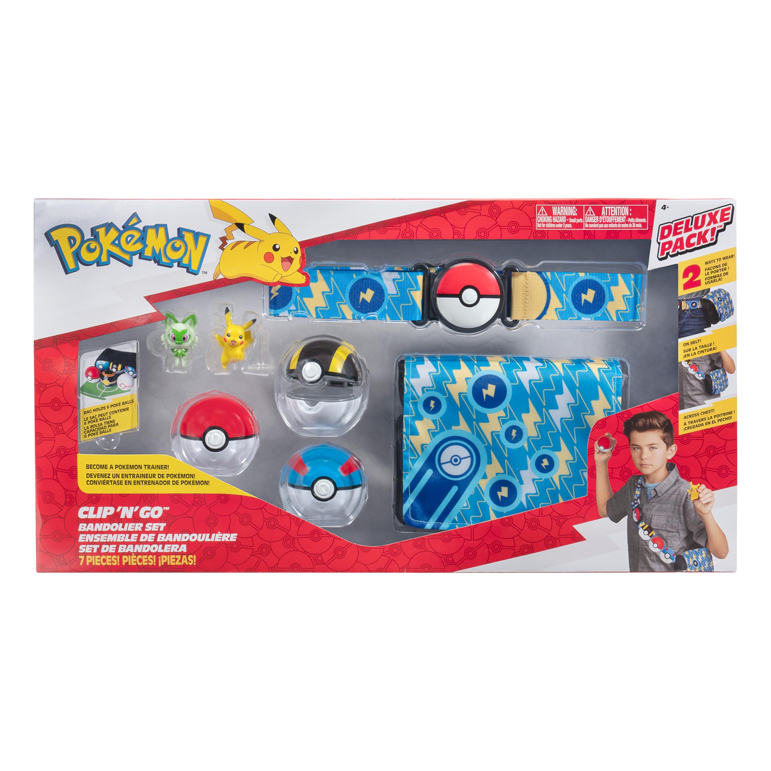 Pokémon Clip N Go Bandolier Set – Figure Pikachu e Sprigatito 5 cm, 3 Pokéball, Cintura e Borsa | Dai 4 Anni