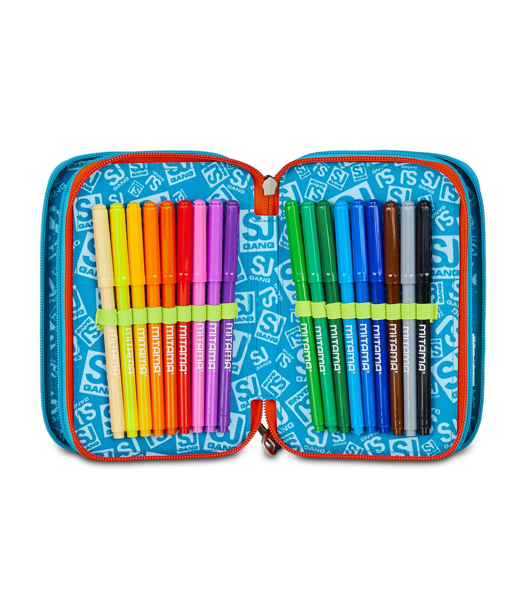 Astuccio SJ Gang Style Jam Gang 3 Zip Blu – Completo di Penne, Matite e Colori