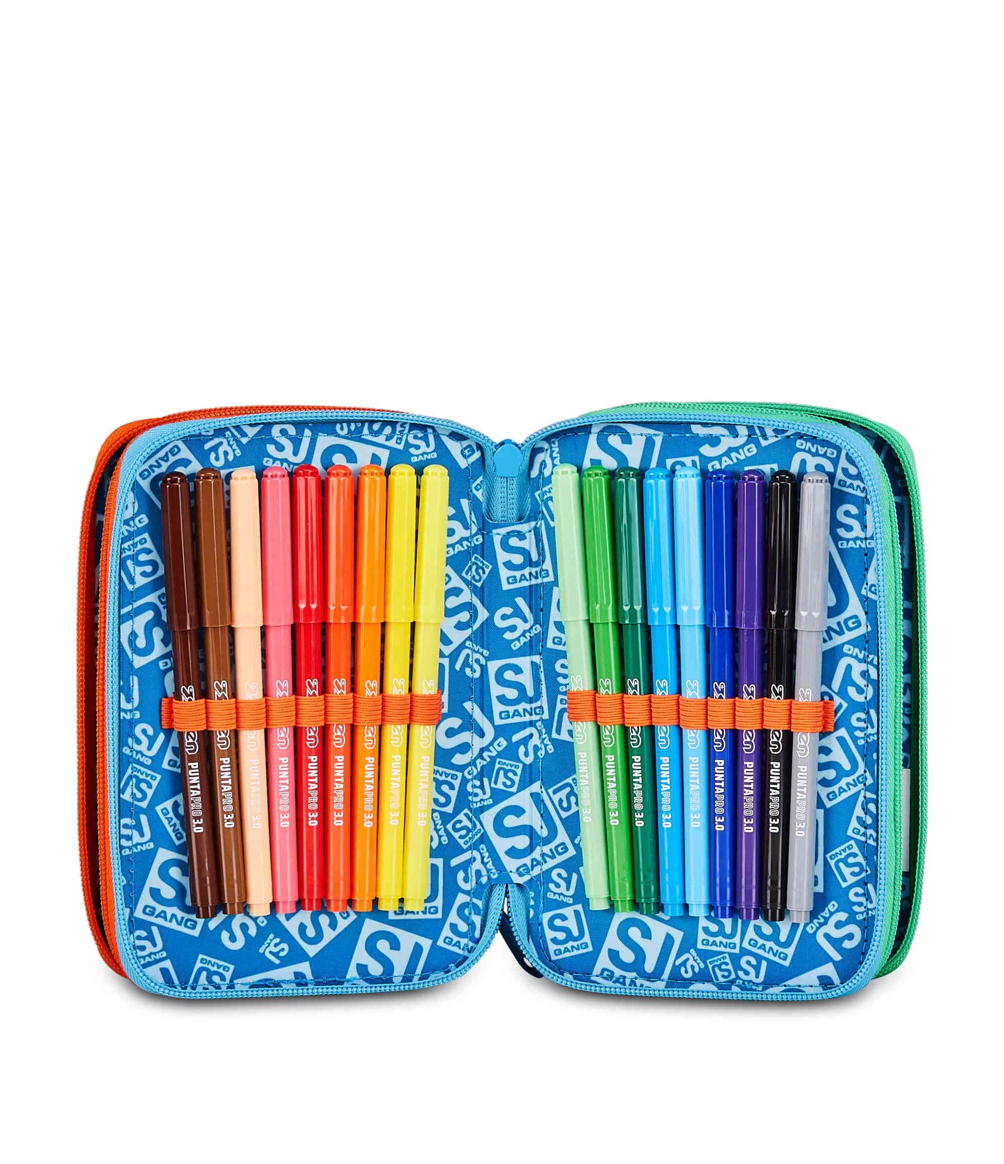 SJ Gang Astuccio Scuola 3 Zip 3D Space Ride – Blu, Astronauta in Rilievo, 45 Pezzi Completo | Scuola Elementare