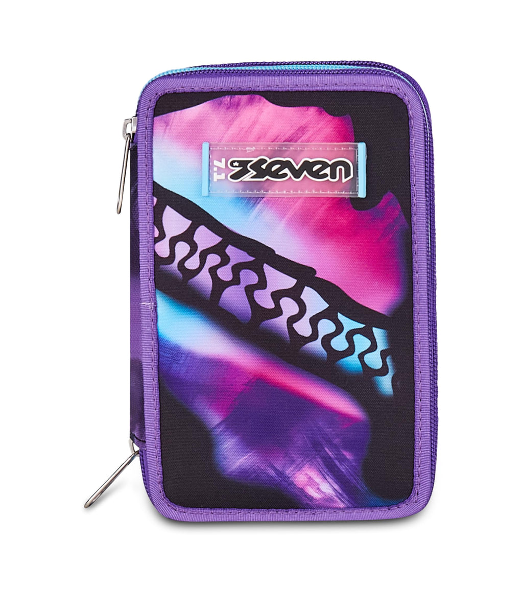 Seven Astuccio Scuola 3 Zip Pink Fusion – Viola, 45 Pezzi Completo | Triplo Scomparto | Scuola Elementare Bambina