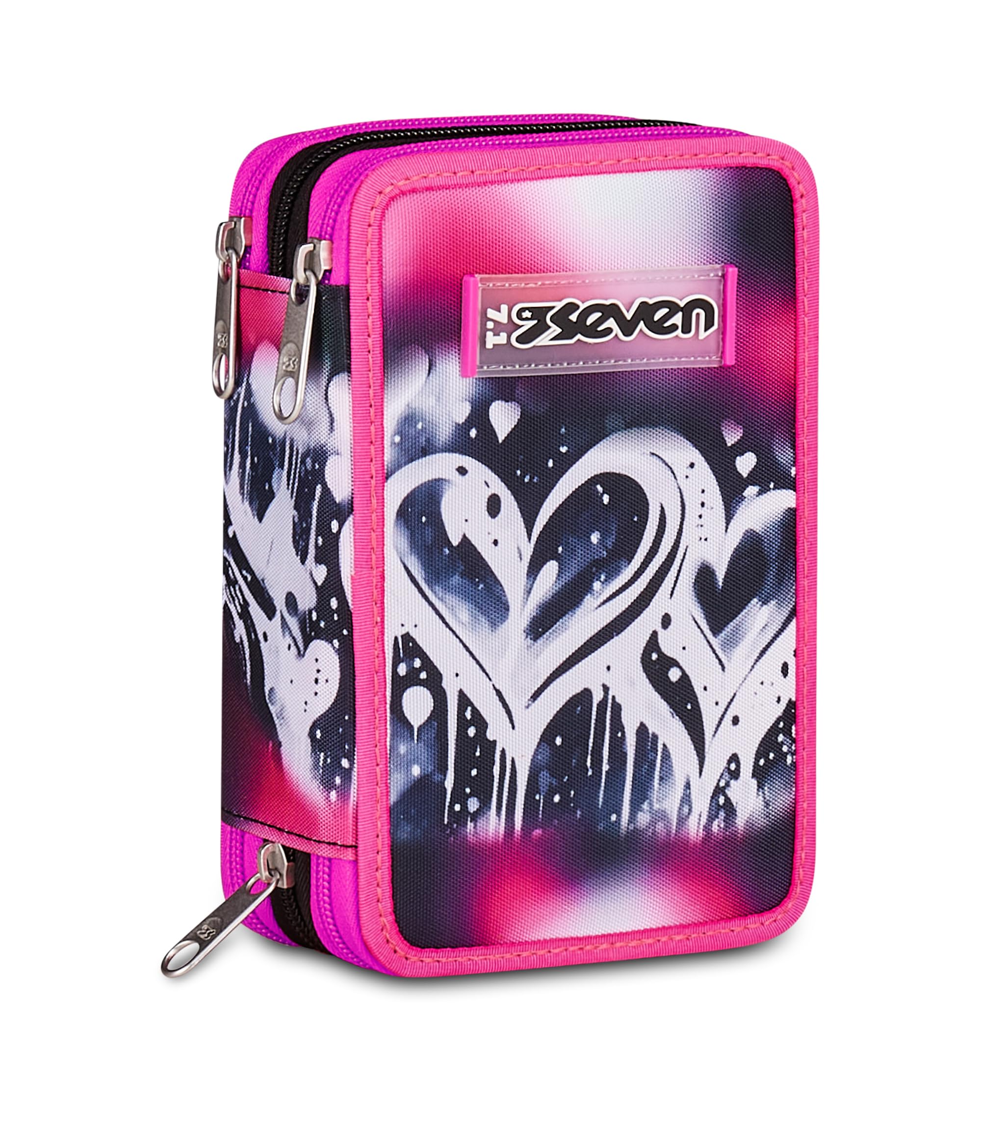 Seven Astuccio Scuola 3 Zip Plumpy Line Girl – Rosa, 45 Pezzi Completo | Triplo Scomparto | Scuola Elementare Bambina
