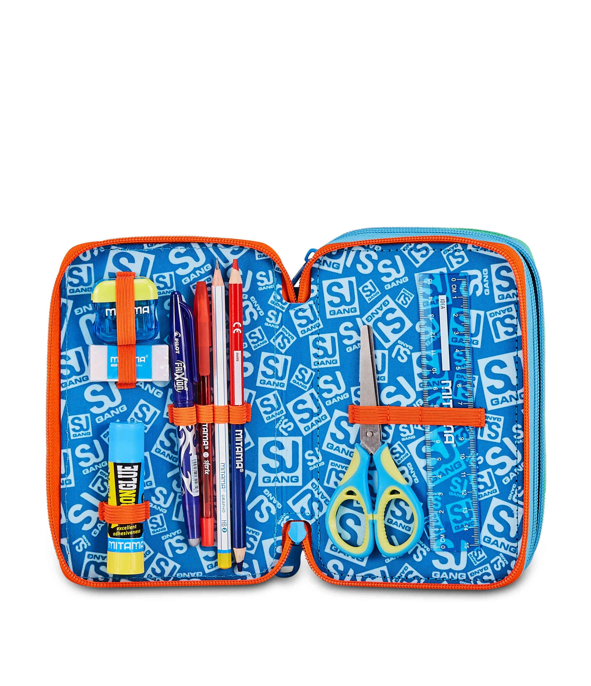 SJ Gang Astuccio Scuola 3 Zip 3D Space Ride – Blu, Astronauta in Rilievo, 45 Pezzi Completo | Scuola Elementare