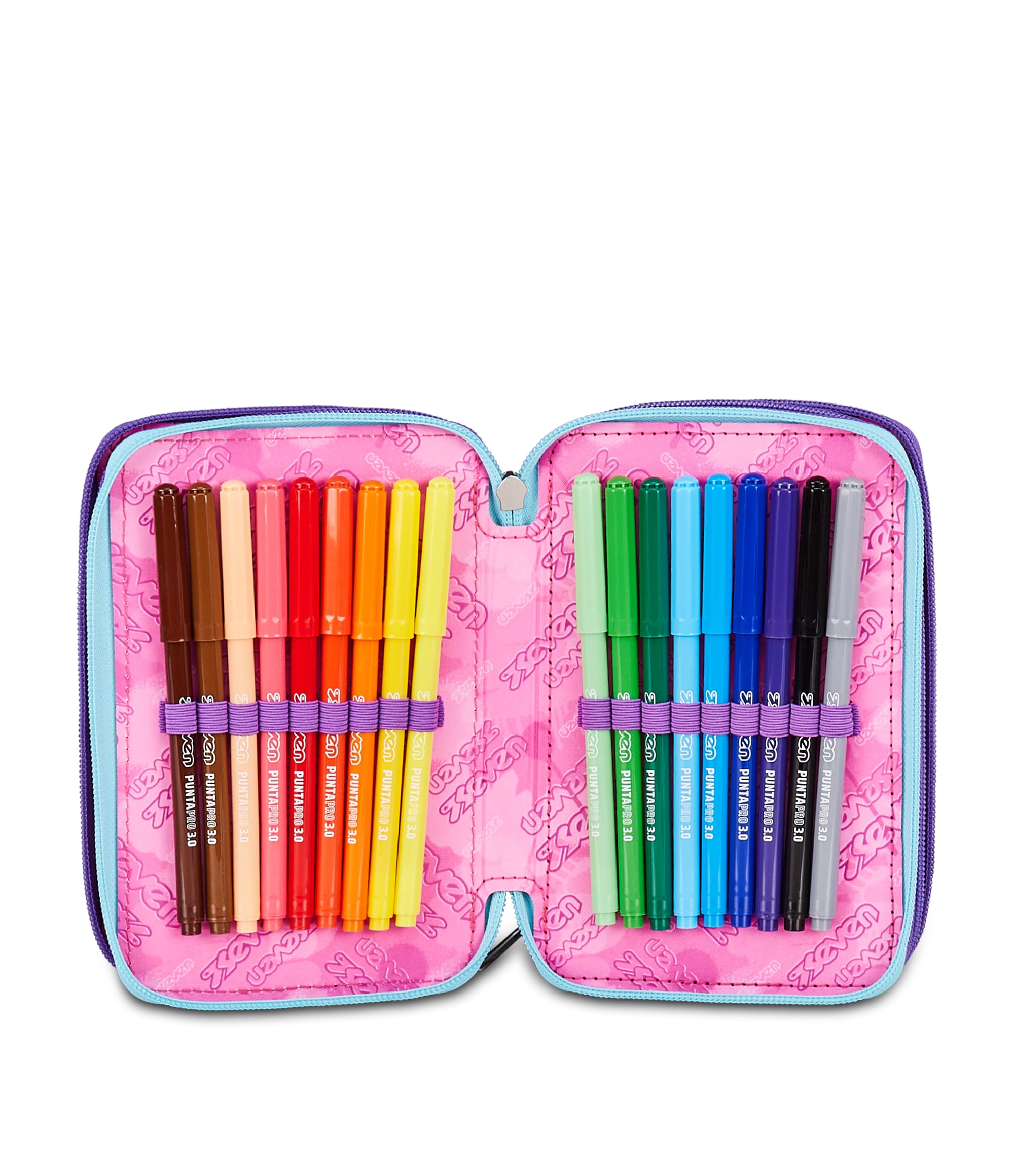 Seven Astuccio Scuola 3 Zip Lovepass – Viola, 45 Pezzi Completo | Triplo Scomparto | Scuola Elementare Bambina