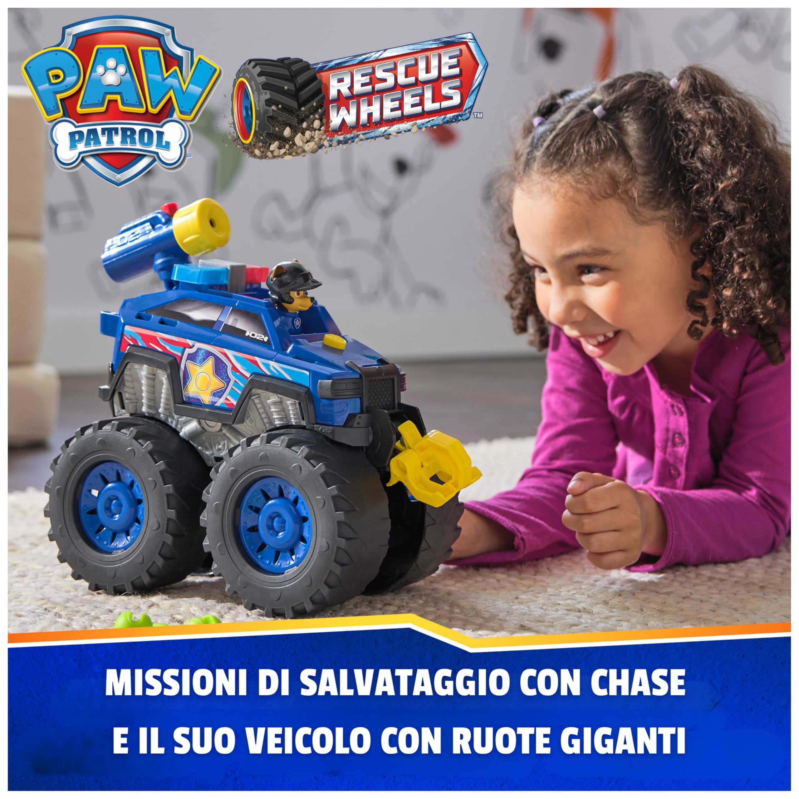 Paw Patrol Rescue Wheels Chase Deluxe – Argano Motorizzato, Luci, Suoni e Lanciamissili | Dai 3 Anni