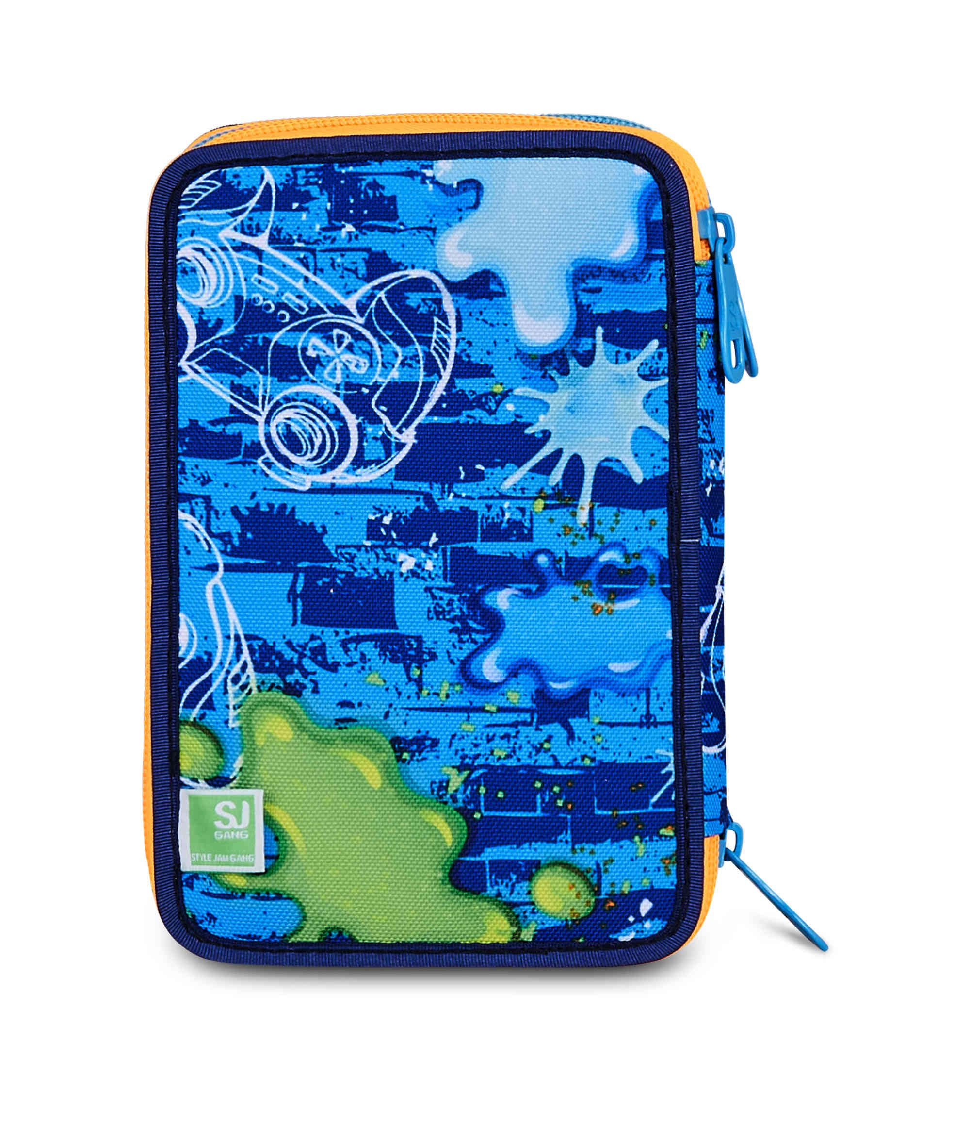 SJ Gang Astuccio Scuola 3 Zip Joyful Pins Boy – Blu, 45 Pezzi Completo | Triplo Scomparto | Scuola Elementare Bambino