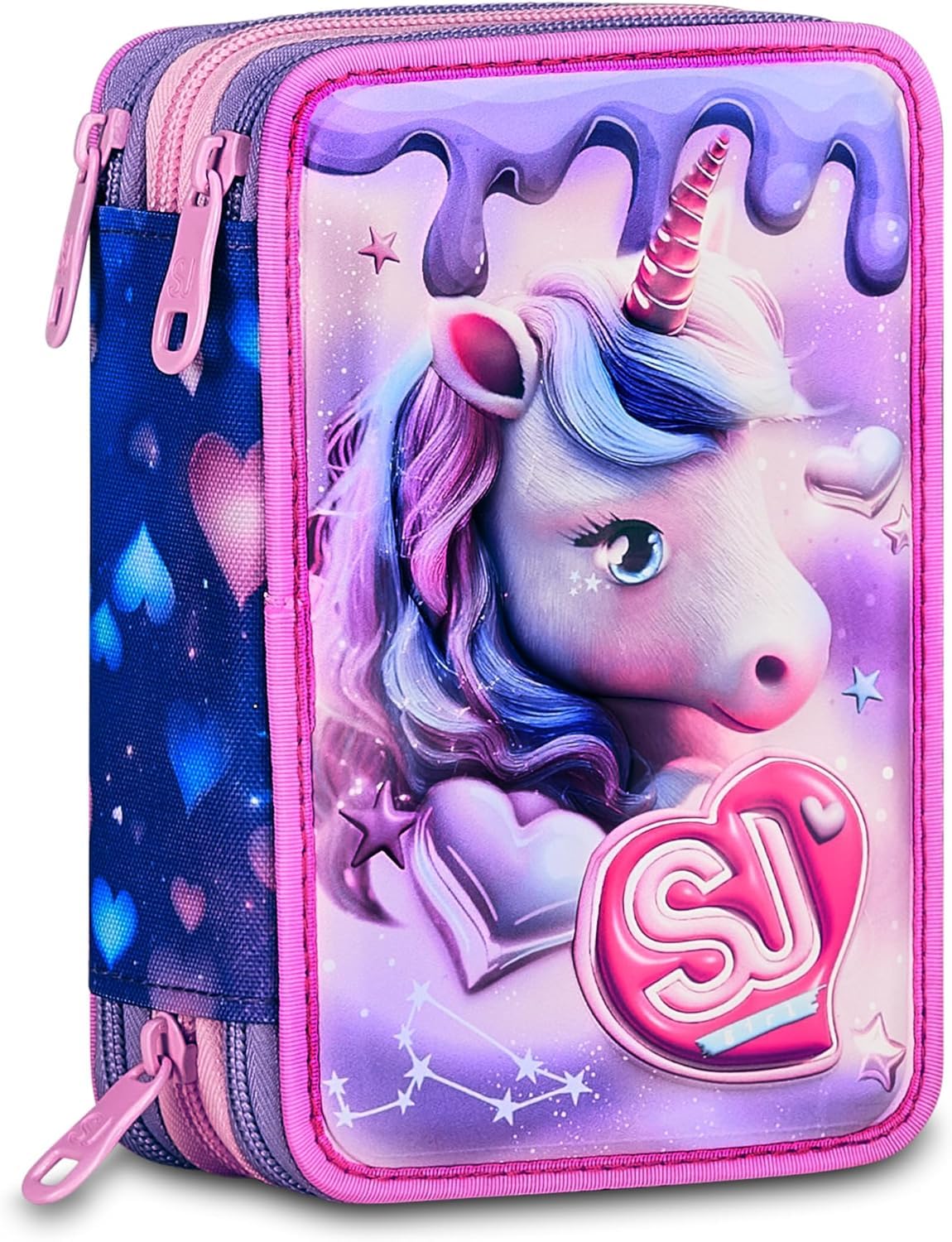 Zaino SJ Gang Animal Face Girl Rosa Estensibile con Astuccio 3 Zip Completo | Scuola