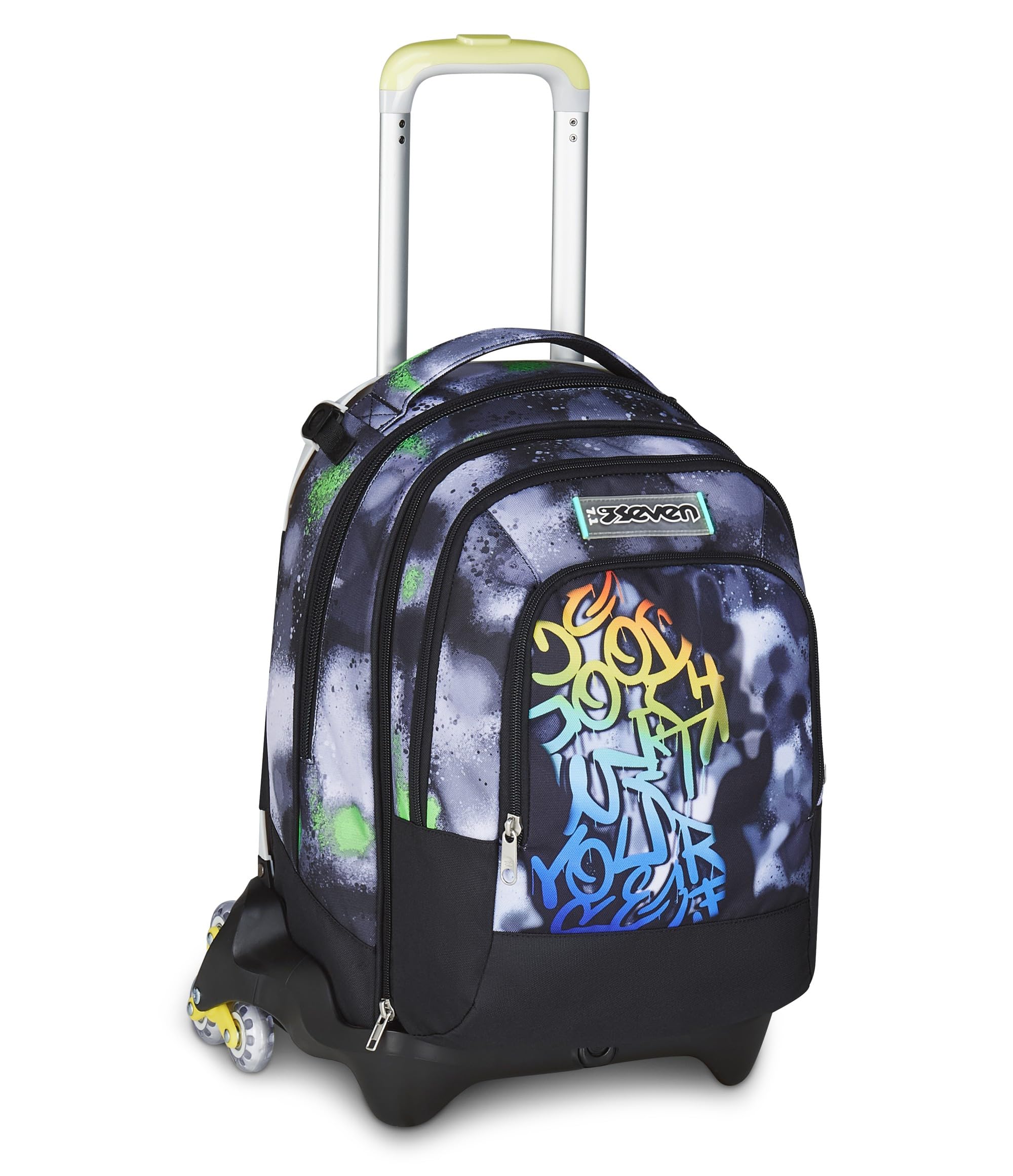Seven Trolley Scuola Jack 3 Ruote Detach – Nero Verde – 37 Litri con Zainetto Staccabile