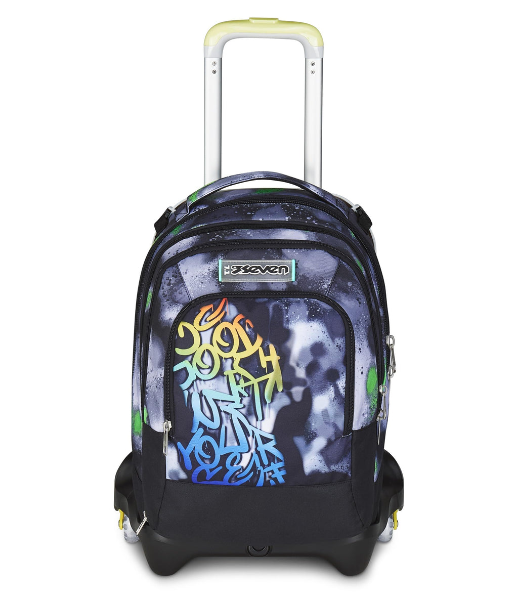 Seven Trolley Scuola Jack 3 Ruote Detach – Nero Verde – 37 Litri con Zainetto Staccabile