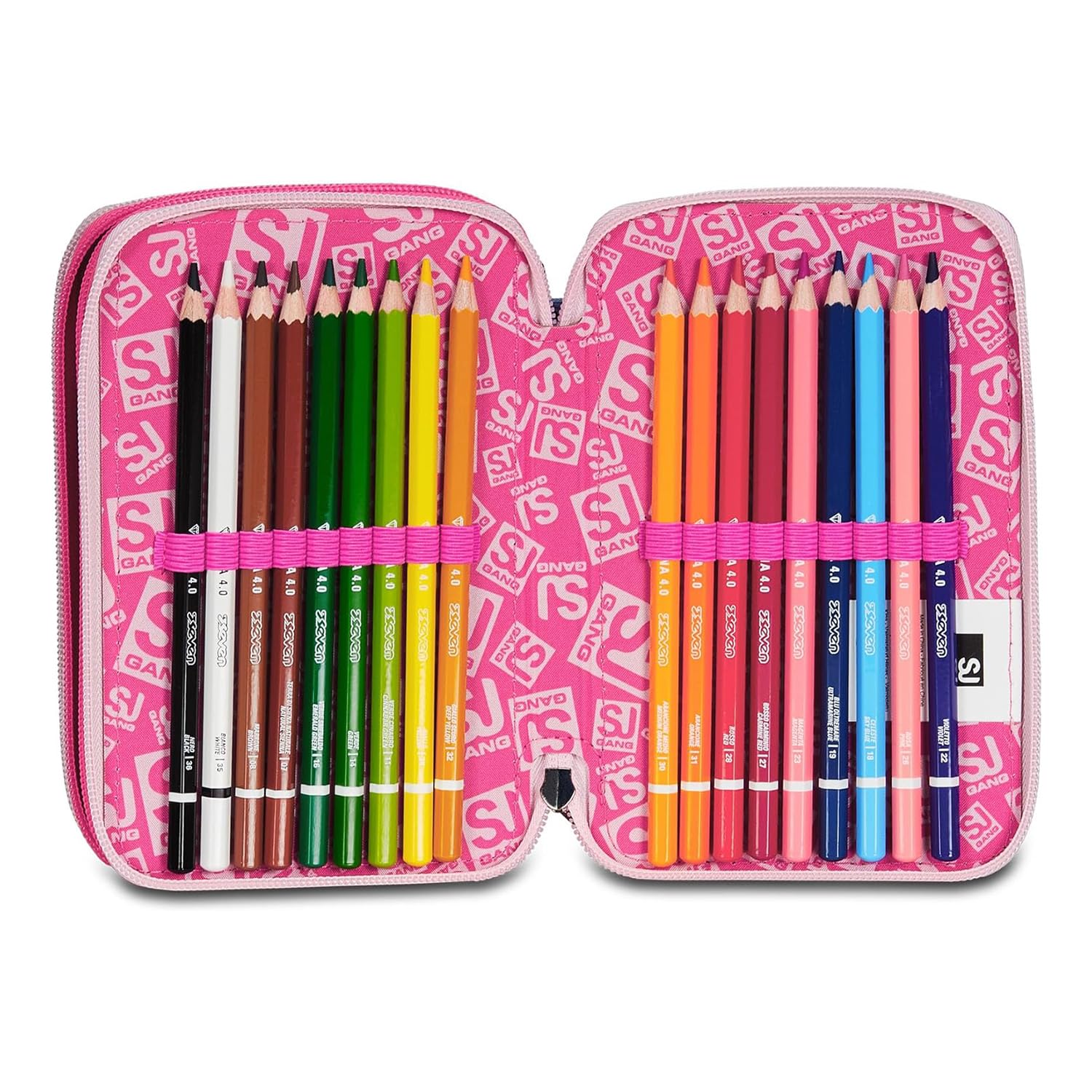 Astuccio SJ Gang PinkHugs 3 Zip Rosa – Completo di Penne, Matite e Colori