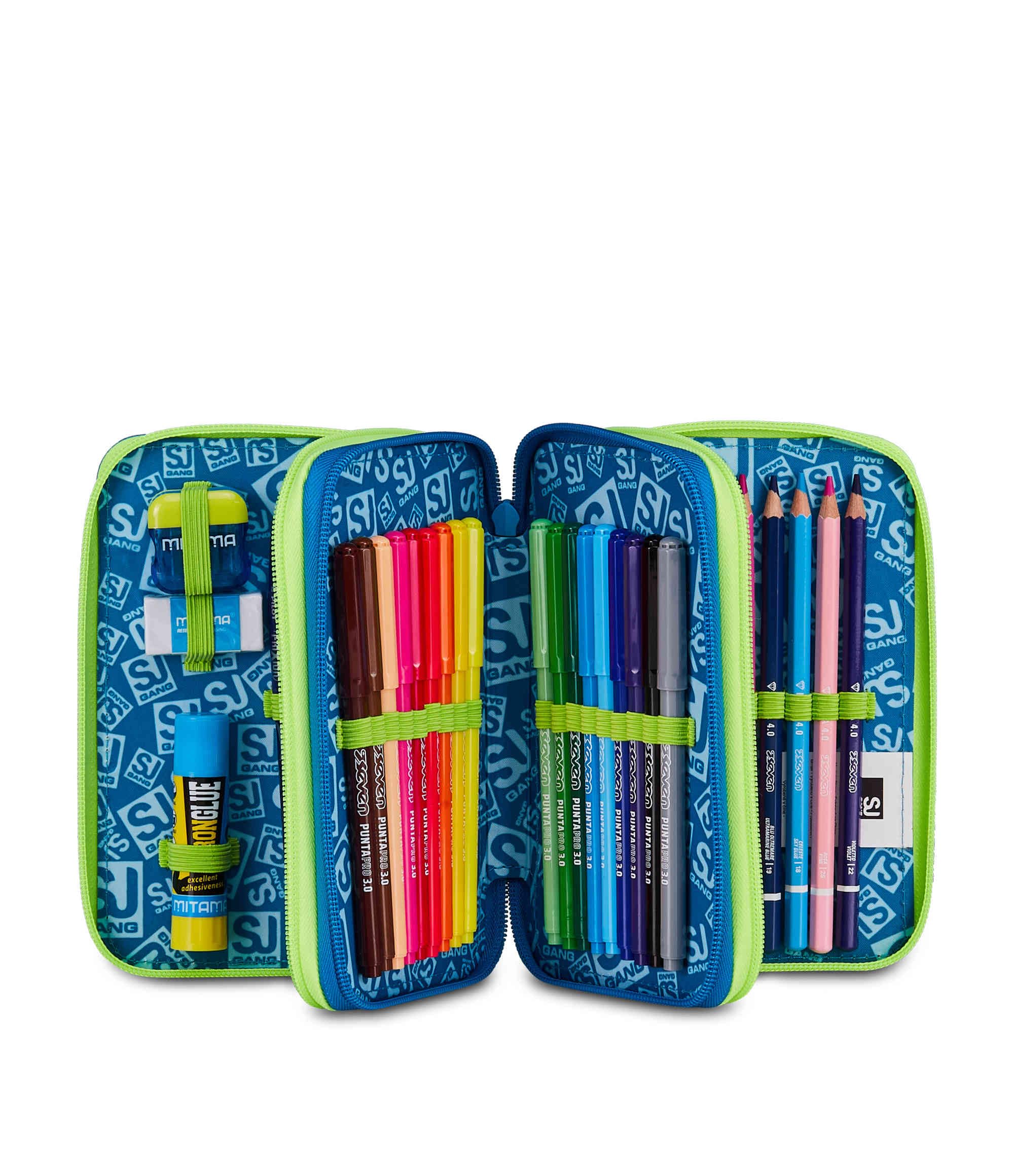 SJ Gang Astuccio 3 Zip Soft Pouch Boy Blu – 45 Pezzi Completo