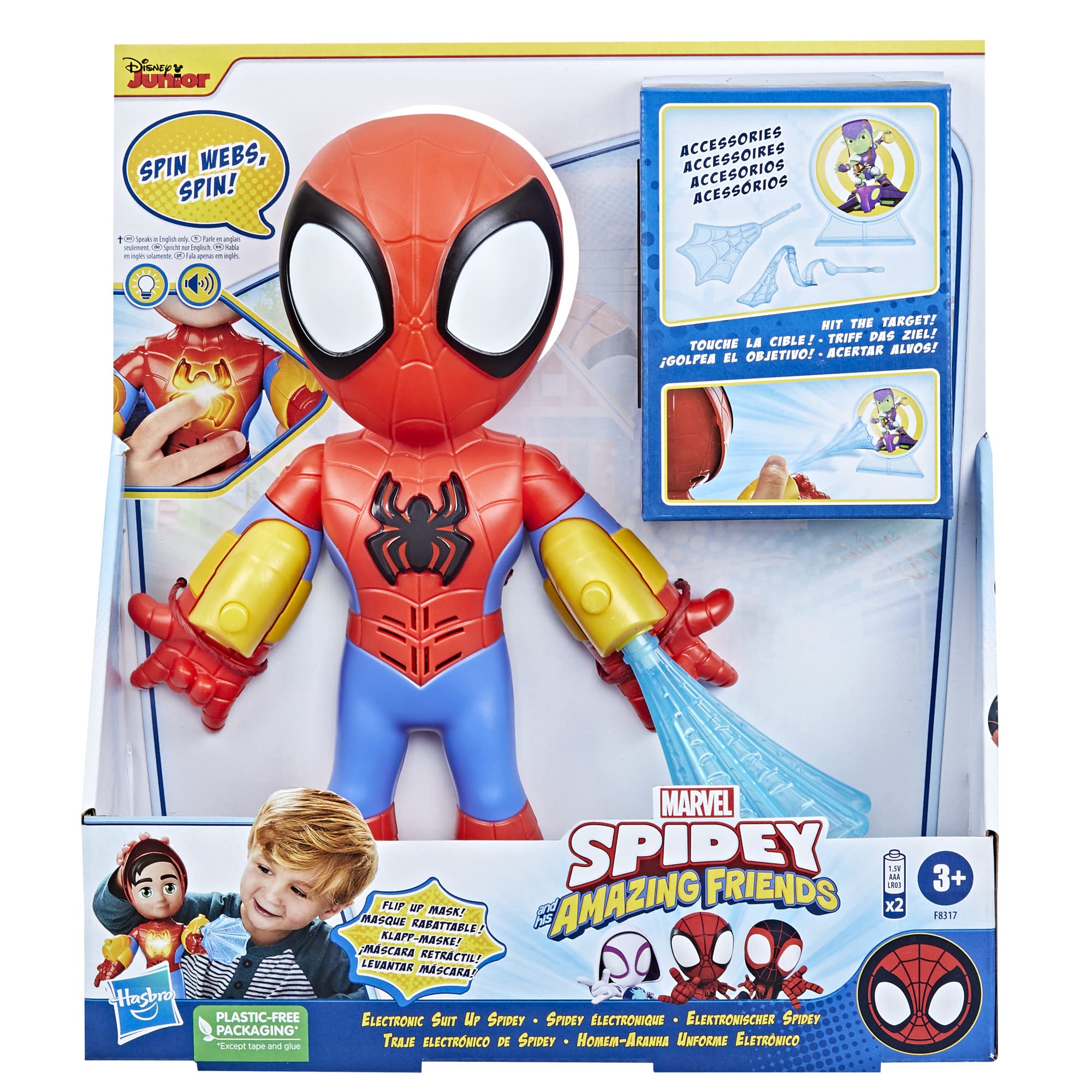Spidey e i Suoi Fantastici Amici – Tuta Elettronica Action Figure Interattiva 25 cm | Luci, Suoni e Lancia-Ragnatele | Marvel