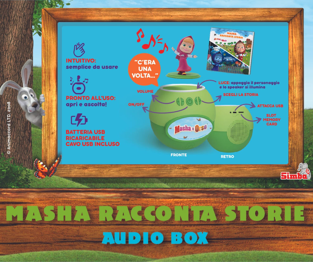 Masha e Orso – Dispositivo Audio con 24 Storie e 130 Minuti di Ascolto | Ricaricabile USB | Dai 3 Anni