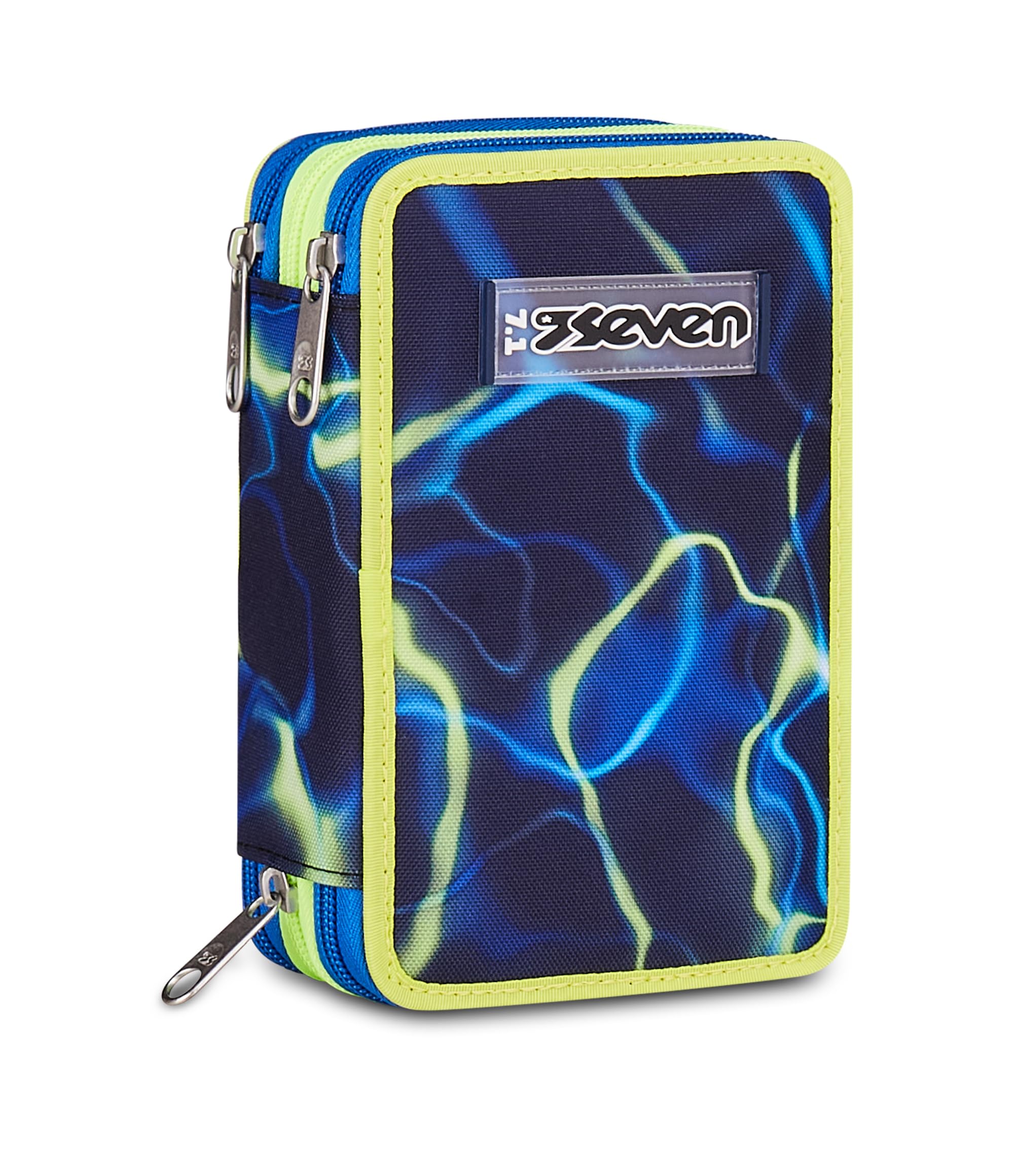 Seven Astuccio Scuola 3 Zip ElectricVibe Boy – Blu, 45 Pezzi Completo | Triplo Scomparto | Scuola Elementare