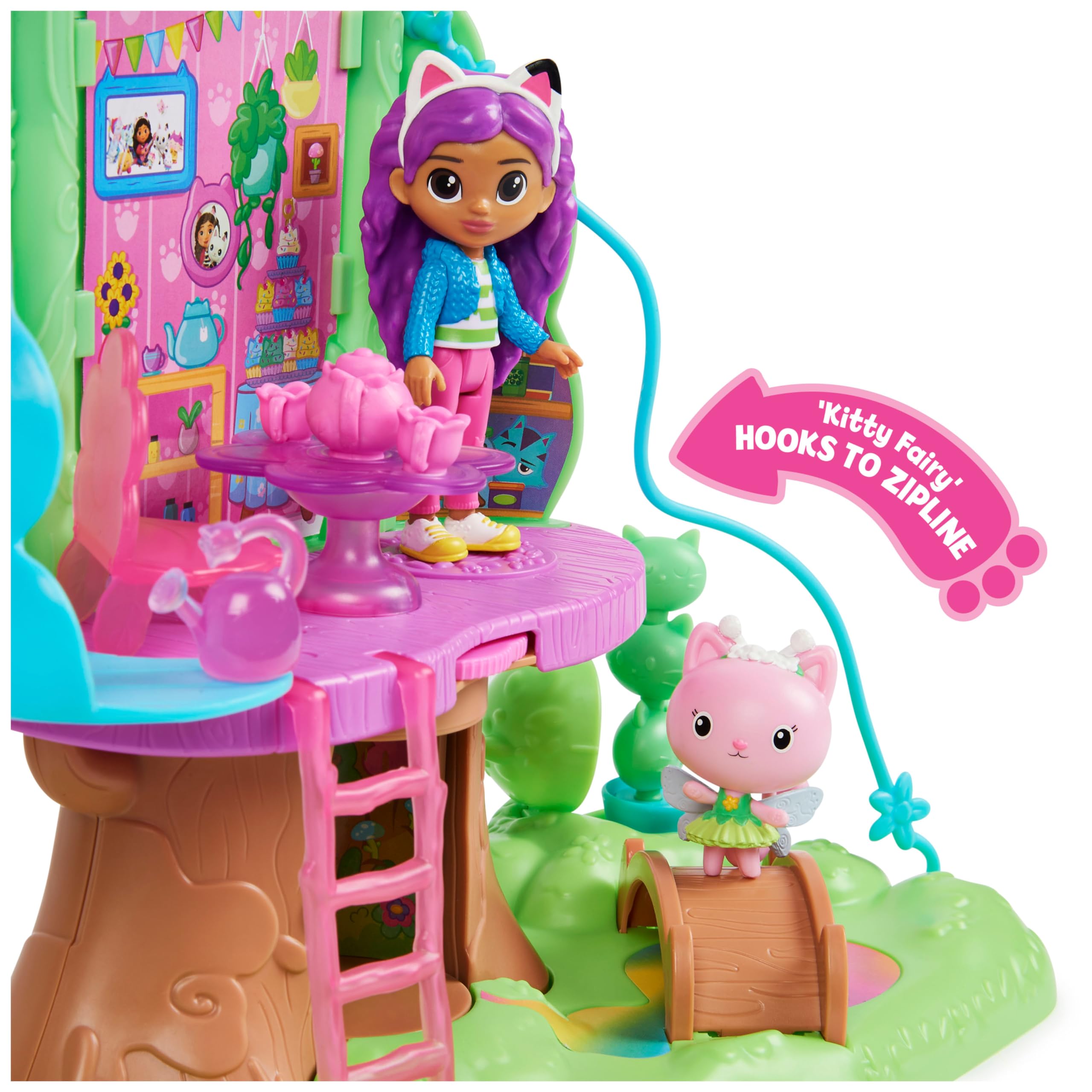 Gabby's Dollhouse – Garden Treehouse con Luci, Zipline, 2 Personaggi, 3 Mobili e Sorpresa | Dai 3 Anni