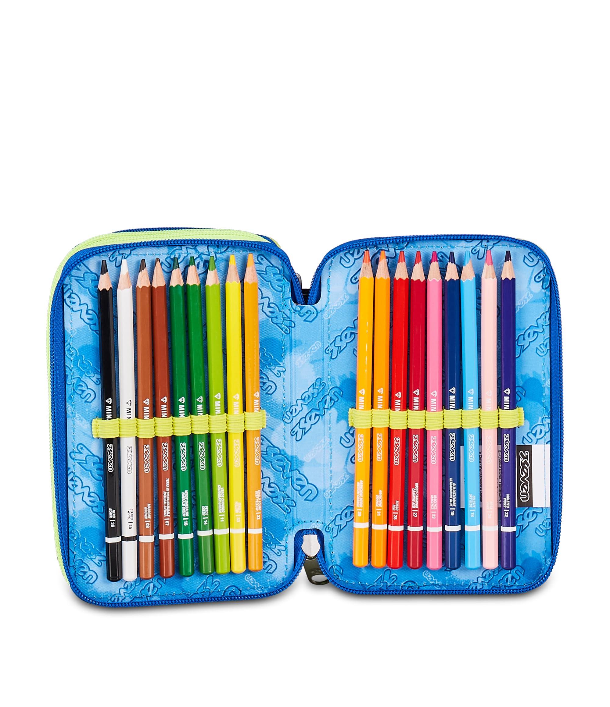 Seven Astuccio Scuola 3 Zip ElectricVibe Boy – Blu, 45 Pezzi Completo | Triplo Scomparto | Scuola Elementare