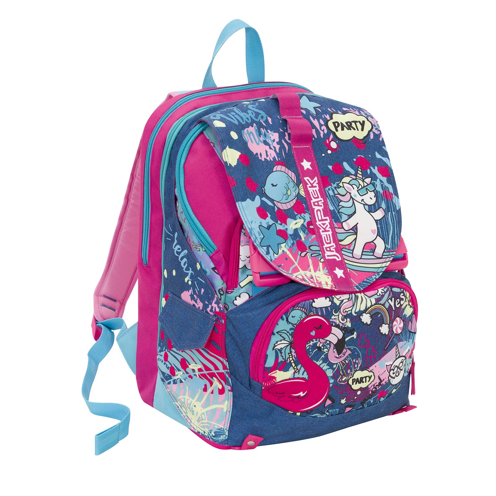 Seven JackPack Girl Schoolpack Zaino Trasformabile con Astuccio Coordinato 3 Cerniere – Blu