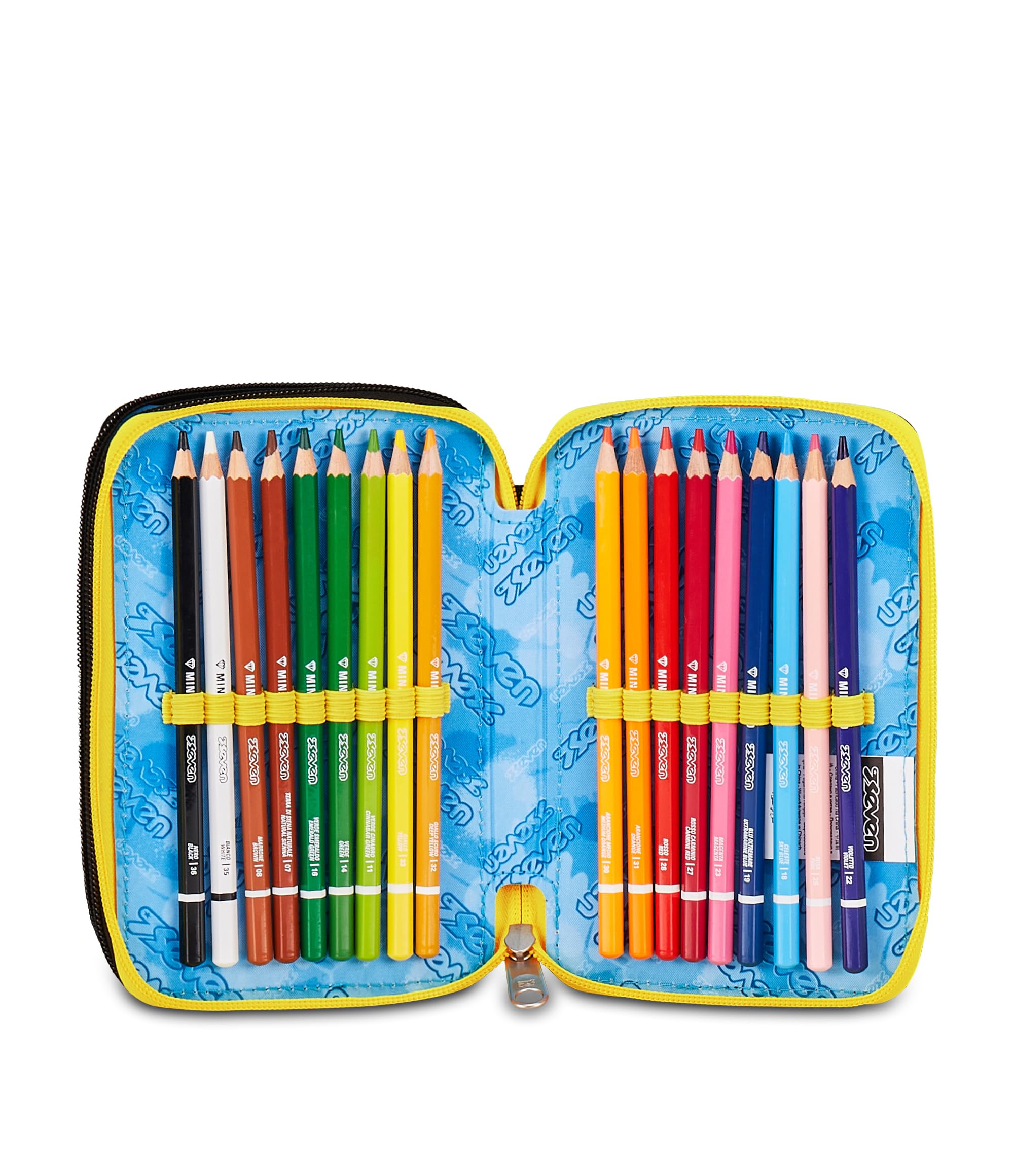 Seven Astuccio Scuola 3 Zip Golden Paint – Nero, 45 Pezzi Completo | Triplo Scomparto | Scuola Elementare