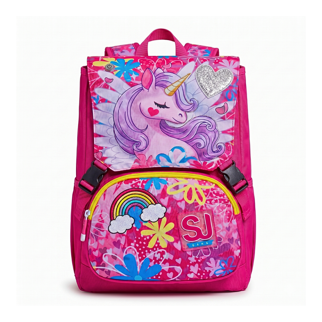 Seven Zaino Scuola Estensibile SJ Gang Girl – Unicorno con Luci LED Ricaricabili USB