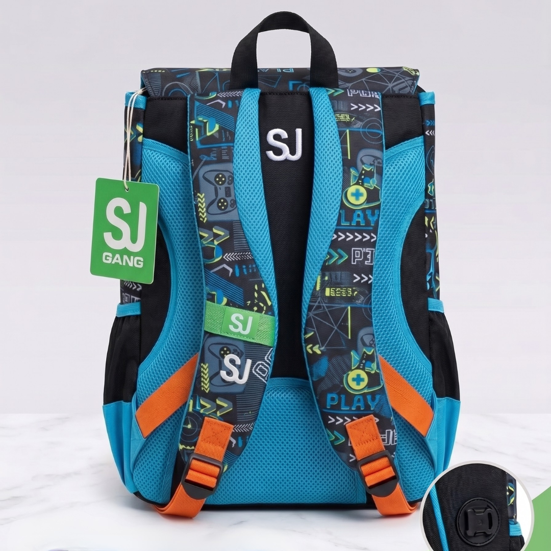 Seven Zaino Scuola Elementare Estendibile SJ Gang Big – Robot e Skateboard – Blu e Arancione