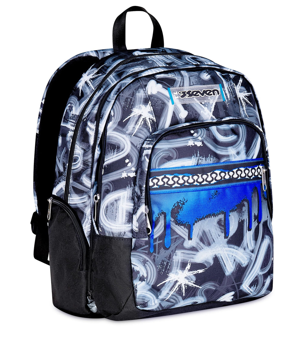 Zaino Seven Dual Detach Grigio Azzurro 32 L – Doppio Scomparto Staccabile con Tasca PC | Medie e Superiori