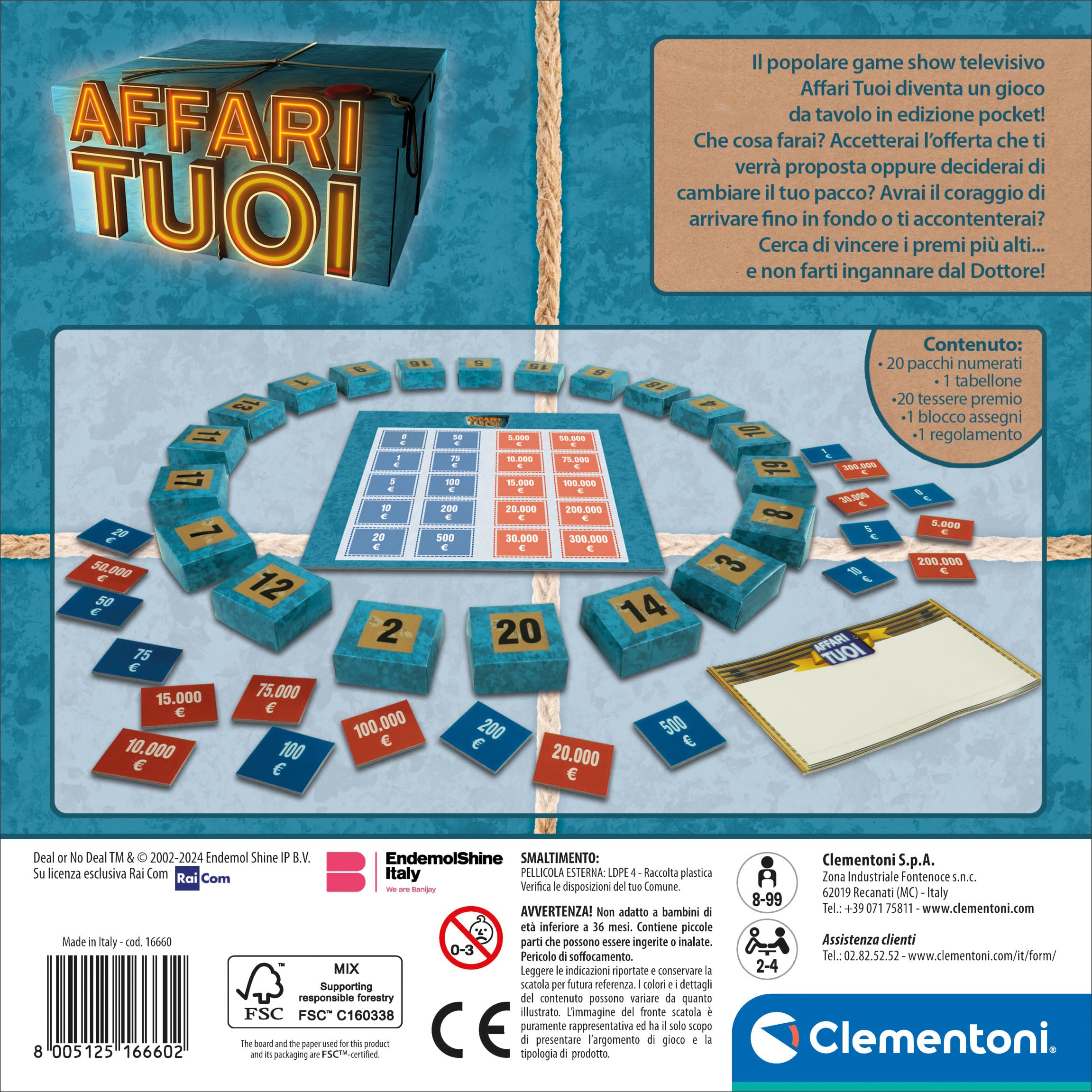 Clementoni Affari Tuoi RAI – Gioco da Tavolo Pocket per Tutta la Famiglia | 2-4 Giocatori | Dai 8 Anni | 16660