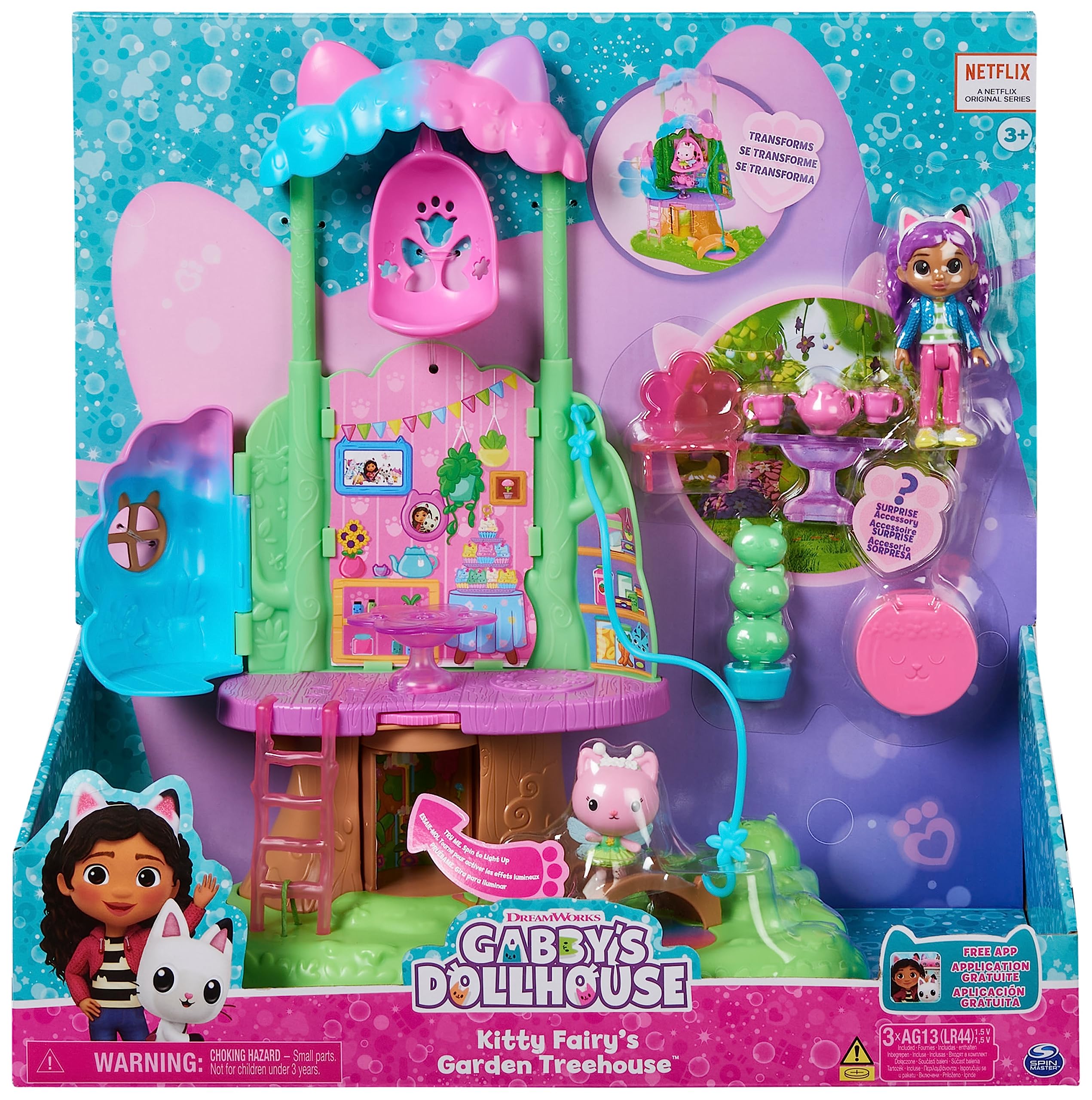 Gabby's Dollhouse – Garden Treehouse con Luci, Zipline, 2 Personaggi, 3 Mobili e Sorpresa | Dai 3 Anni