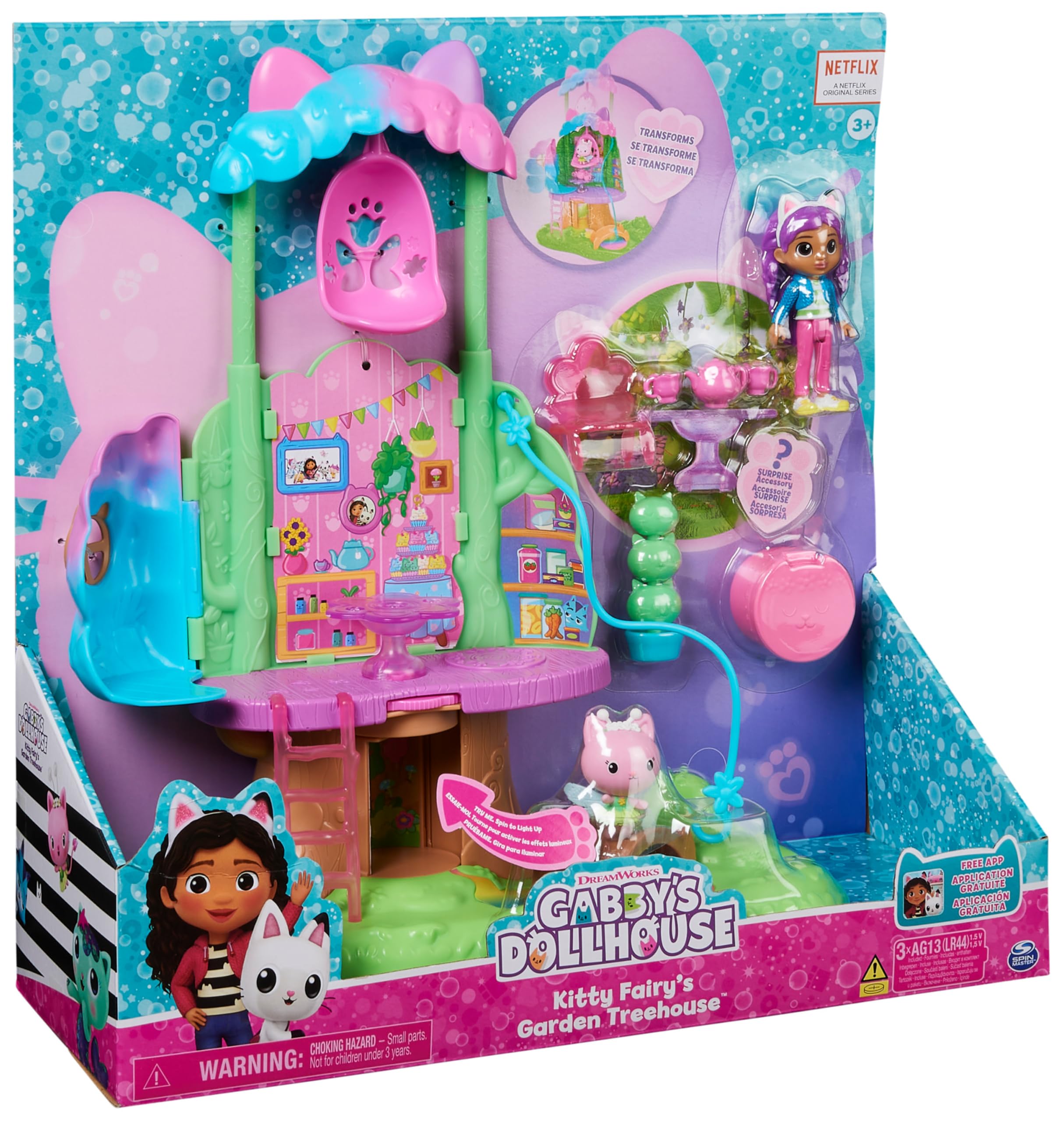 Gabby's Dollhouse – Garden Treehouse con Luci, Zipline, 2 Personaggi, 3 Mobili e Sorpresa | Dai 3 Anni