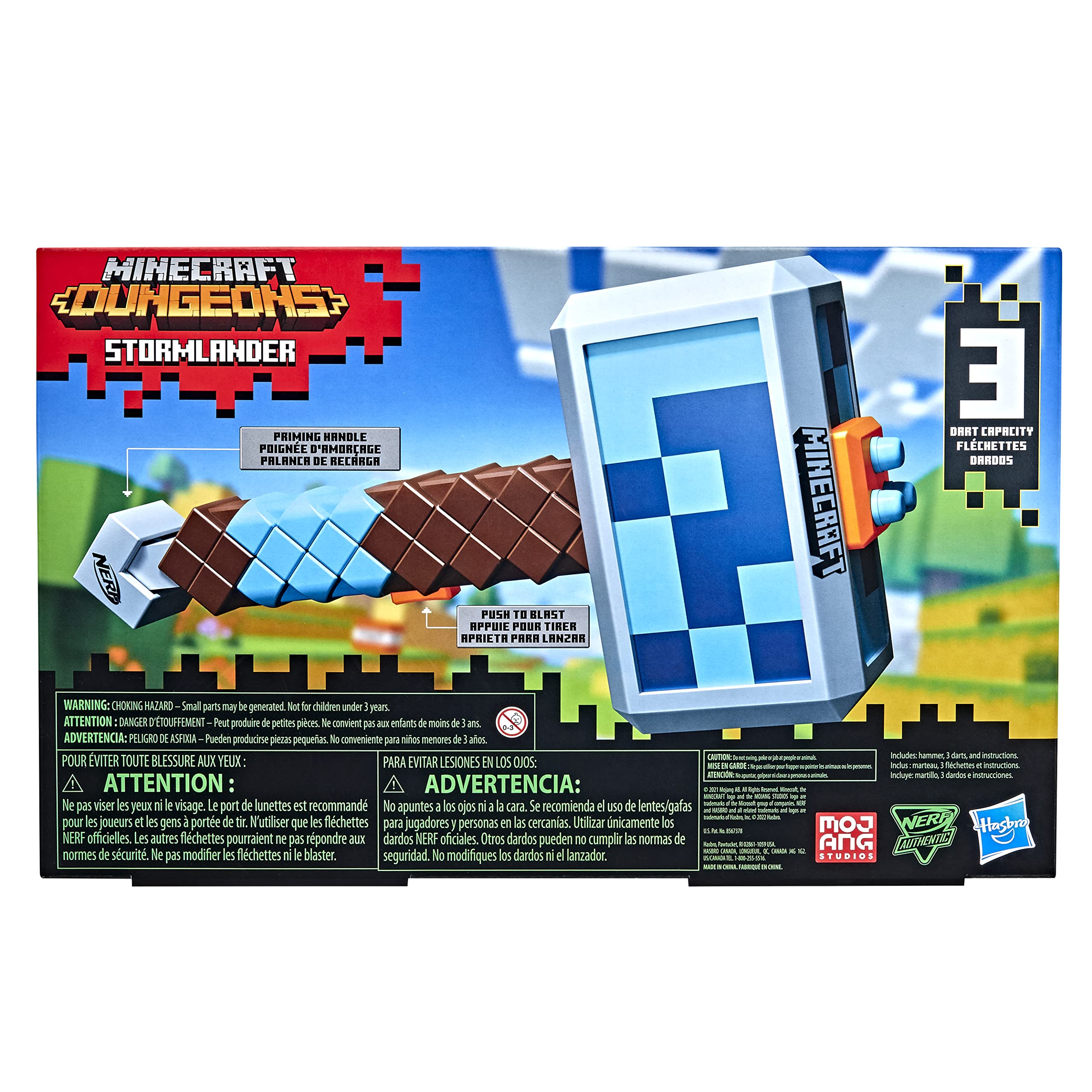 Nerf Minecraft Stormlander Martello Spara Dardi con 3 Dardi Elite