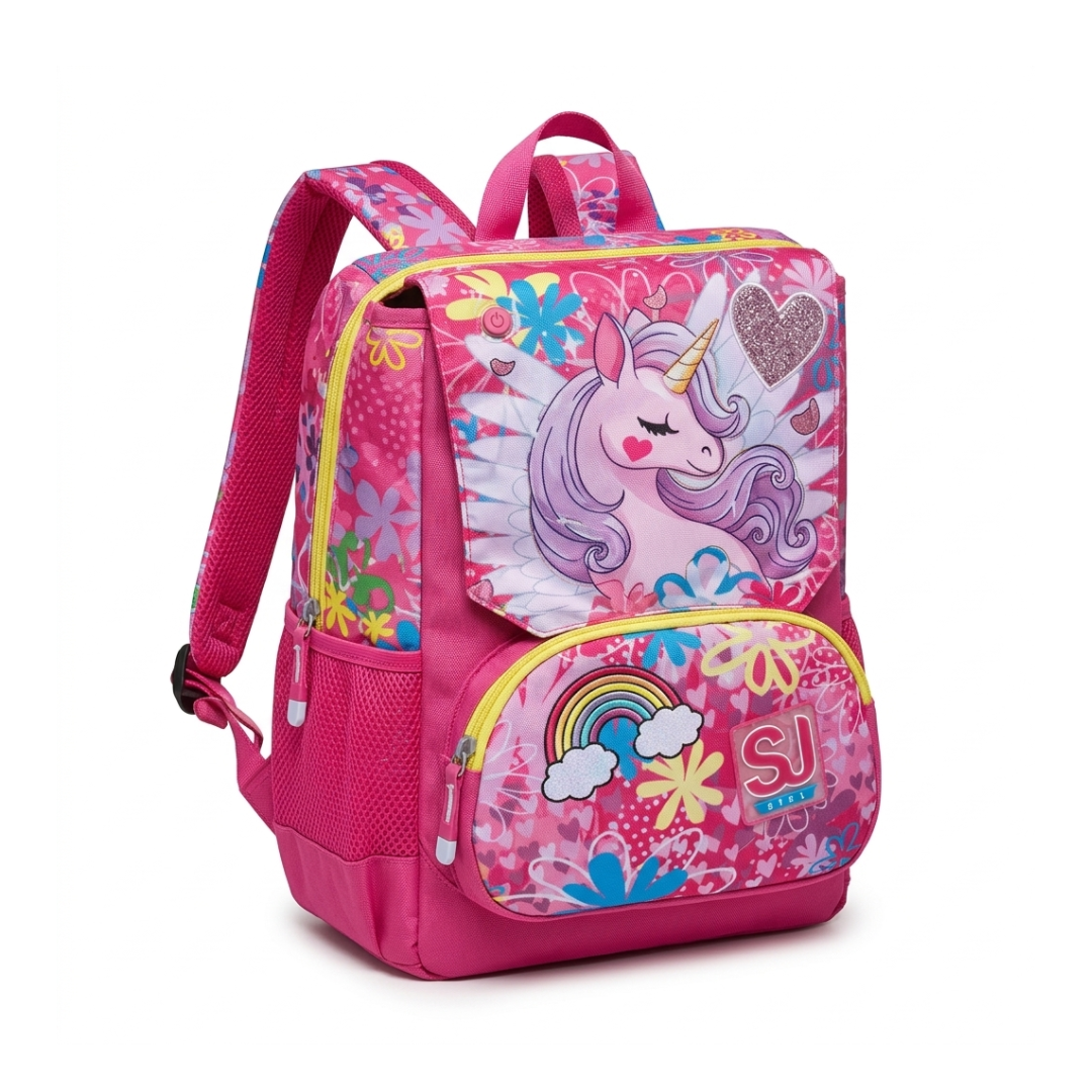 Seven Zaino Scuola Estensibile SJ Gang Girl – Unicorno con Luci LED Ricaricabili USB