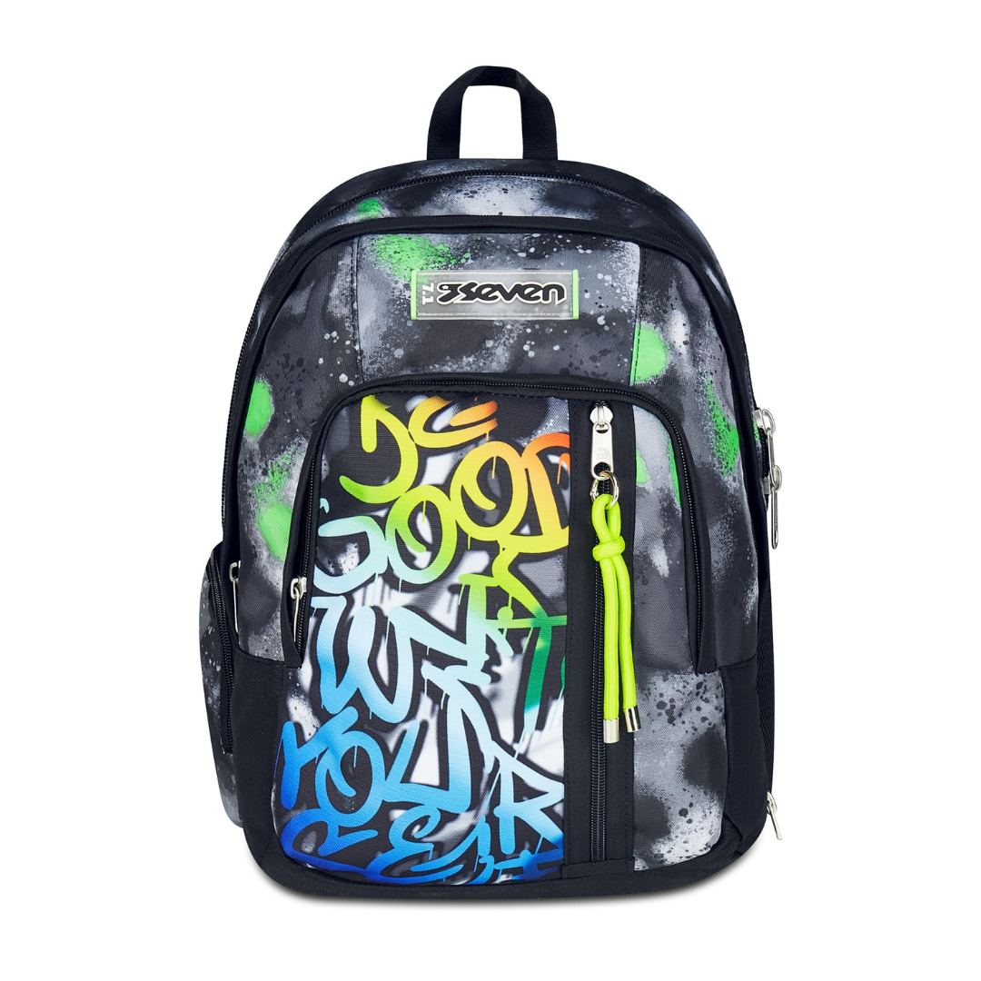 Seven Zaino Scuola Dual Detach – Nero Verde – 32 Litri – Scomparto Staccabile e Tasca PC