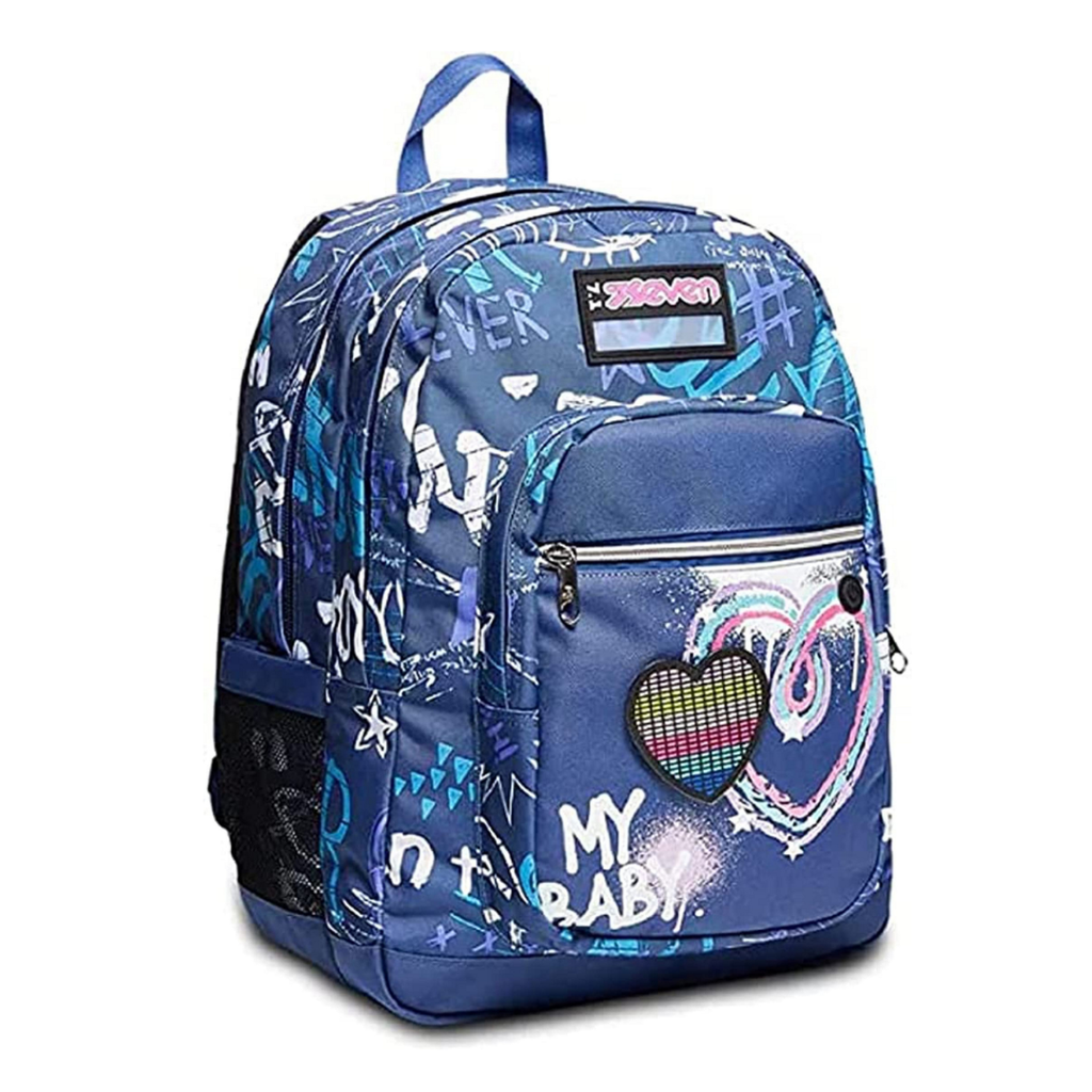 Seven Freethink Rock on Girl Zaino Scuola Azzurro con LED – Doppio Scomparto 34L