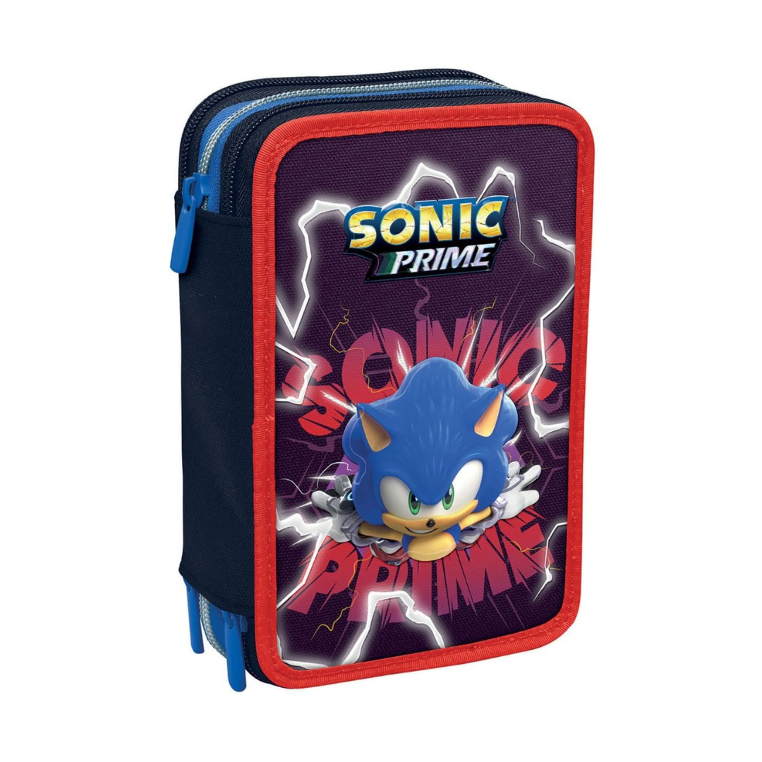 Astuccio Scuola Sonic 3 Scomparti con Matite, Penne e Colori – Completo